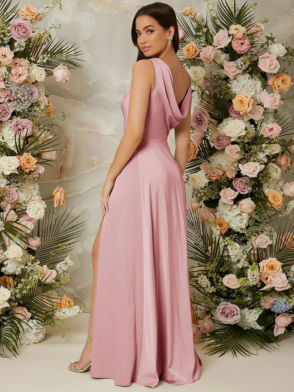 Belle Draped Neck Split Thigh Dress, Elegant Bridesmaid Dress - image 17