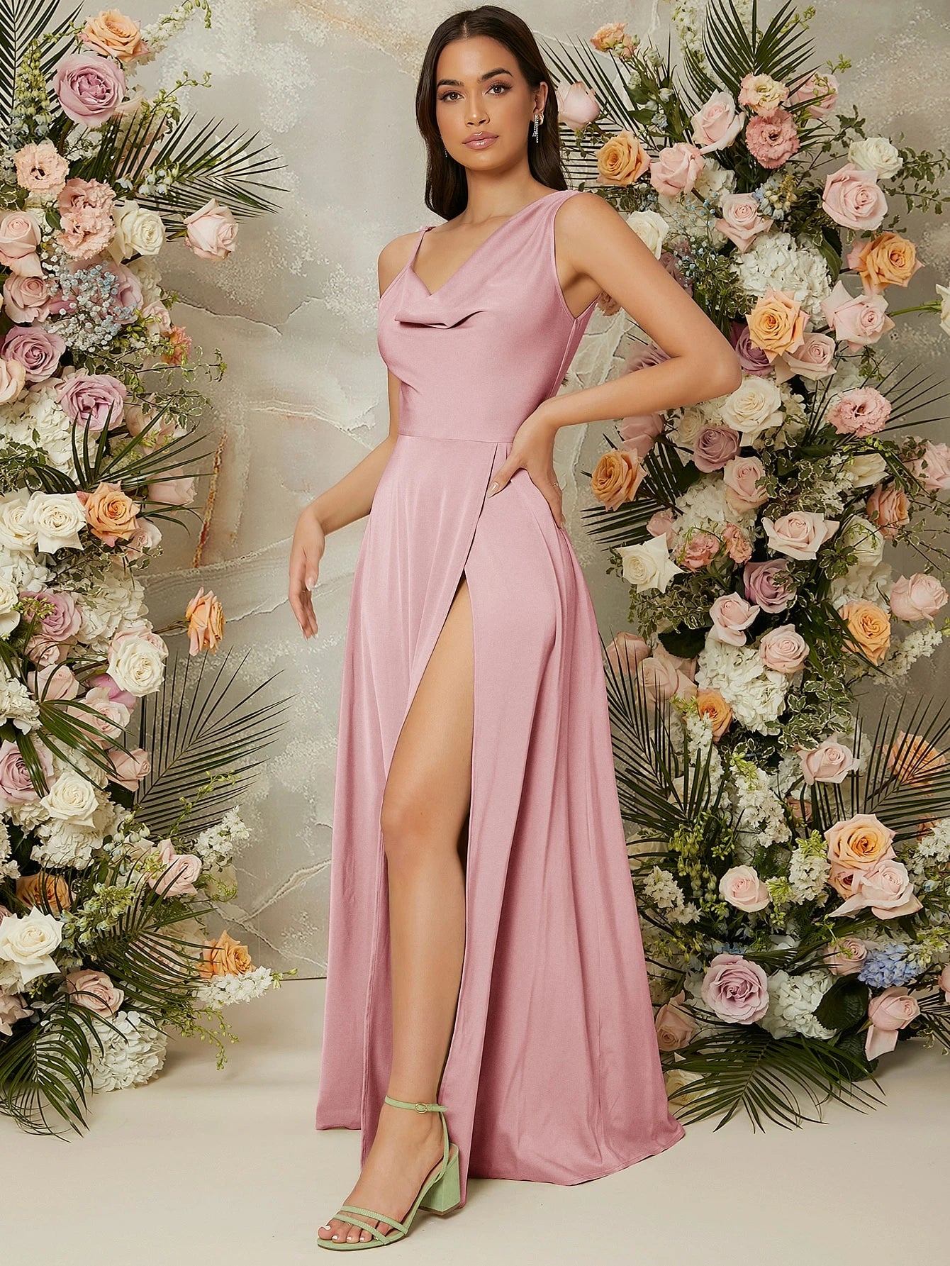 Belle Draped Neck Split Thigh Dress, Elegant Bridesmaid Dress - image 20