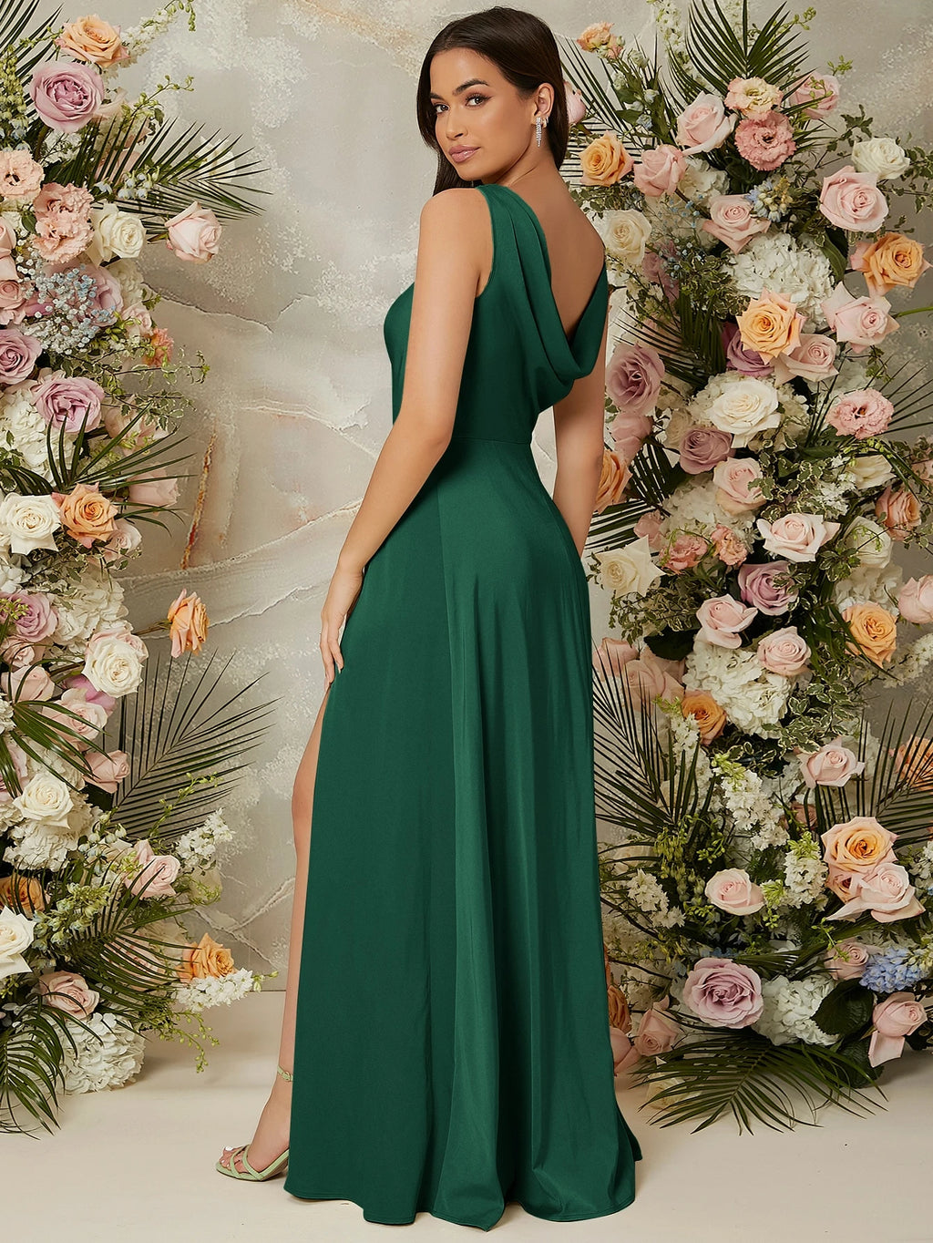 Belle Draped Neck Split Thigh Dress, Elegant Bridesmaid Dress - image 12