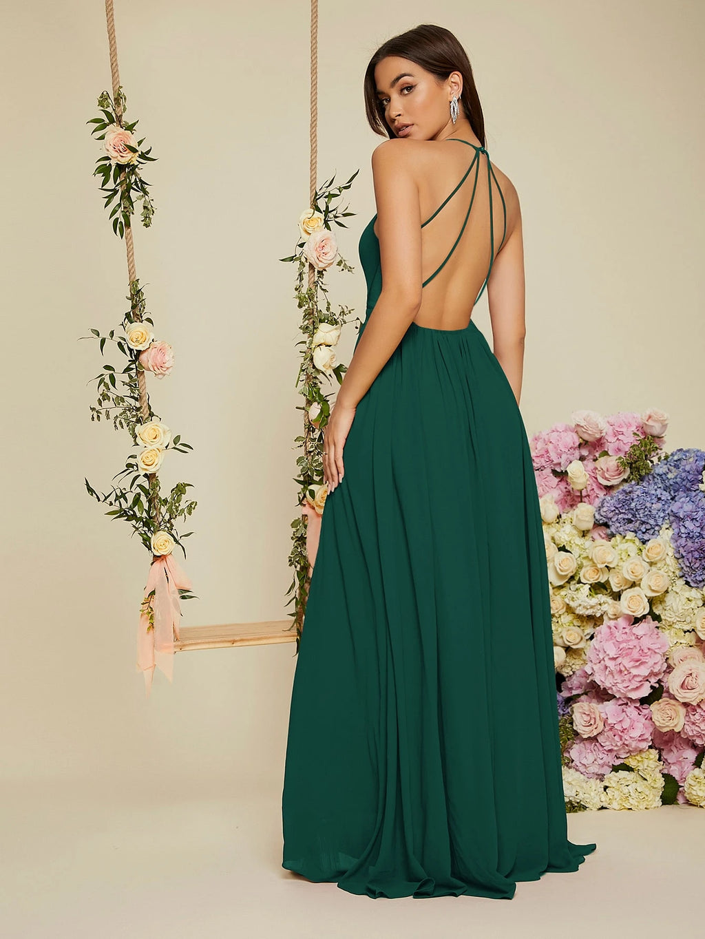 Belle Backless Halter Neck Slit Thigh Prom Dress, Bridesmaid Dress - image 8