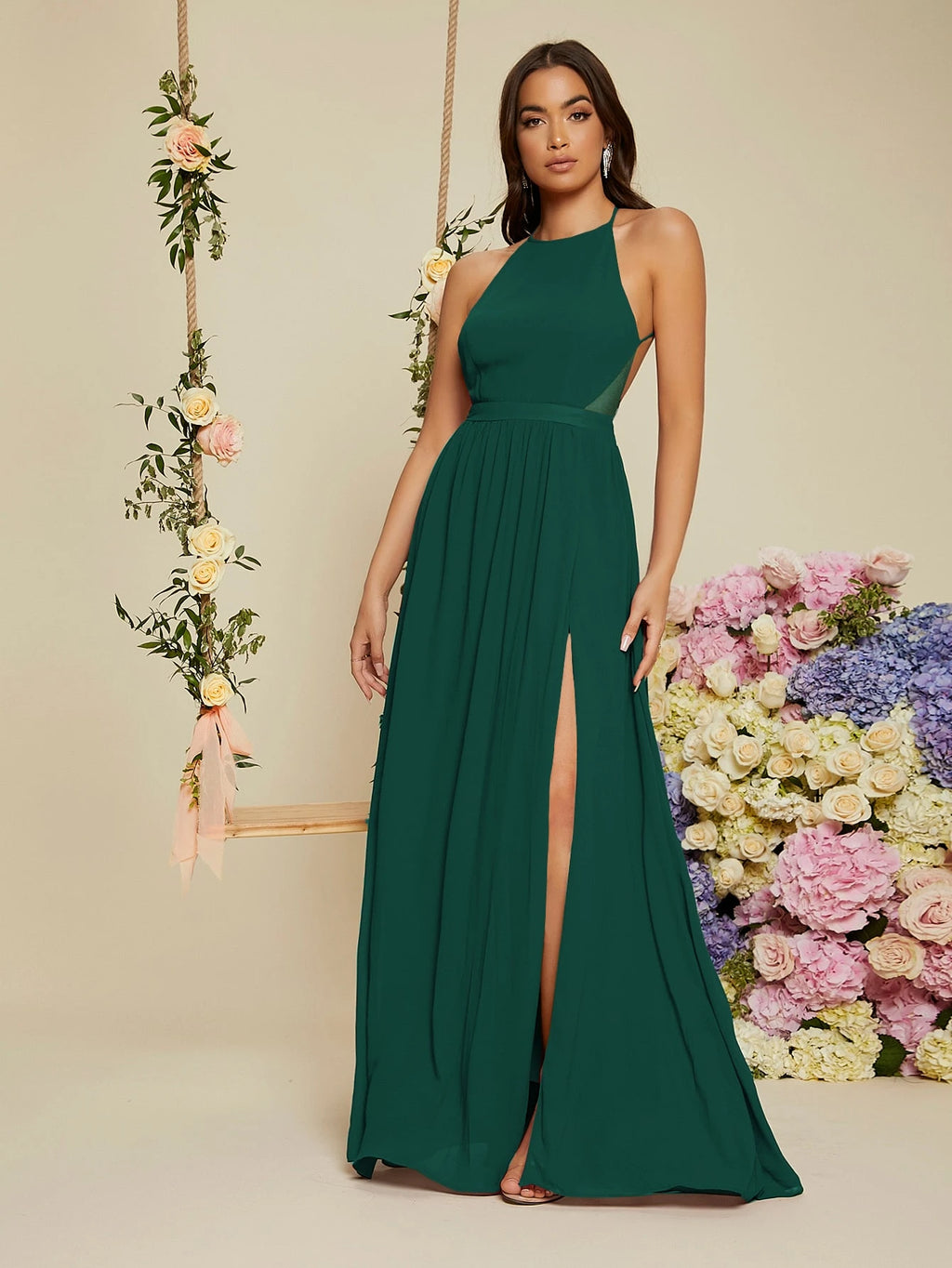 Belle Backless Halter Neck Slit Thigh Prom Dress, Bridesmaid Dress - image 10