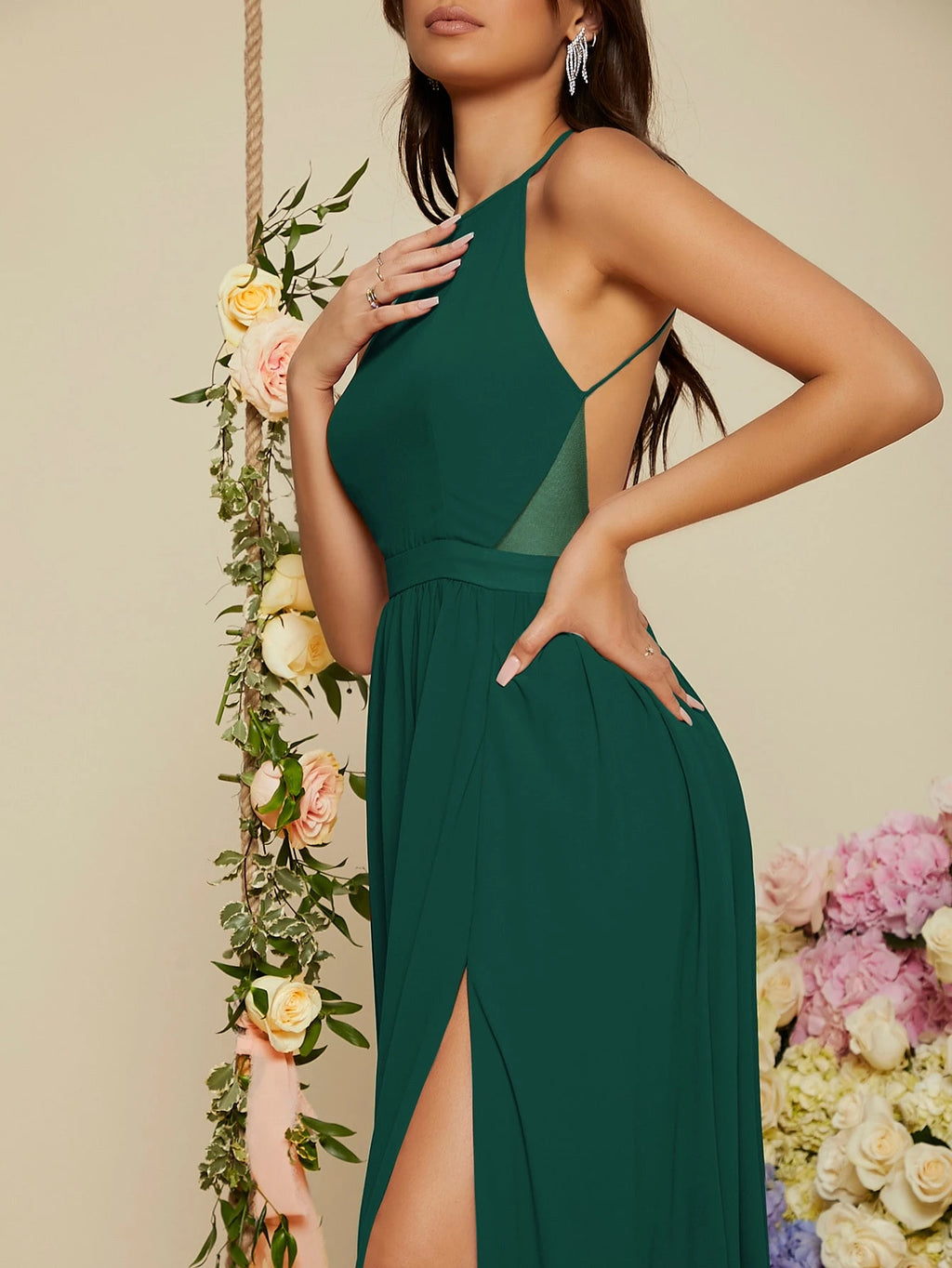 Belle Backless Halter Neck Slit Thigh Prom Dress, Bridesmaid Dress - image 17
