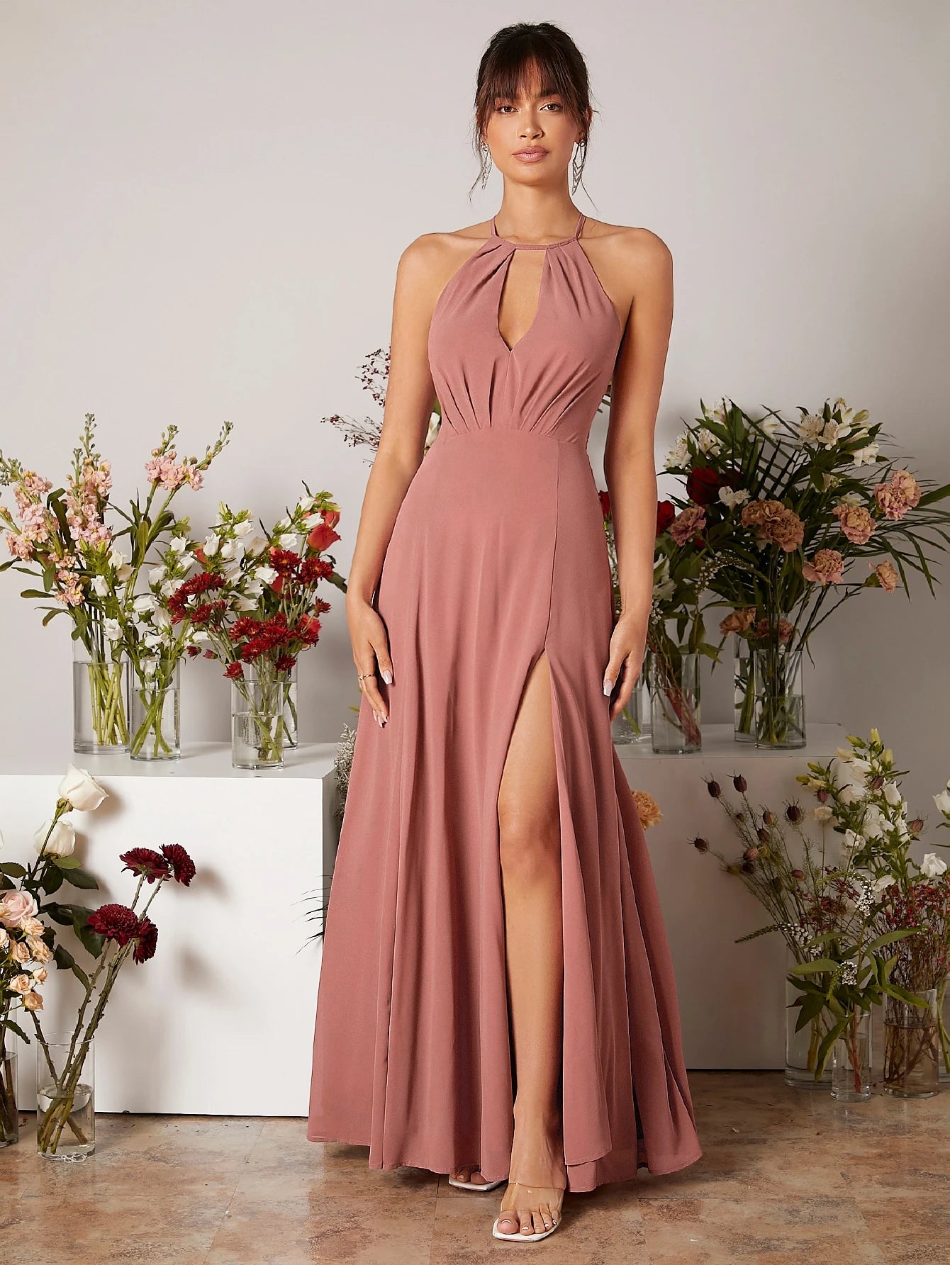 Belle Keyhole Neckline Split Thigh Chiffon Bridesmaid Dress Elegant Wedding Bridal Dress - image 6
