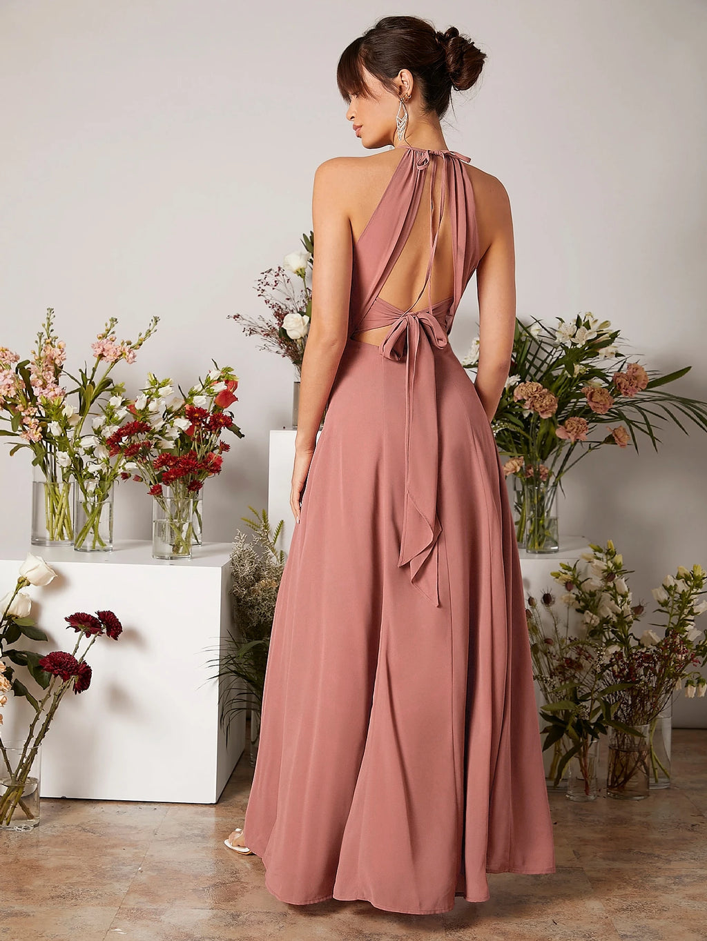 Belle Keyhole Neckline Split Thigh Chiffon Bridesmaid Dress Elegant Wedding Bridal Dress - image 7
