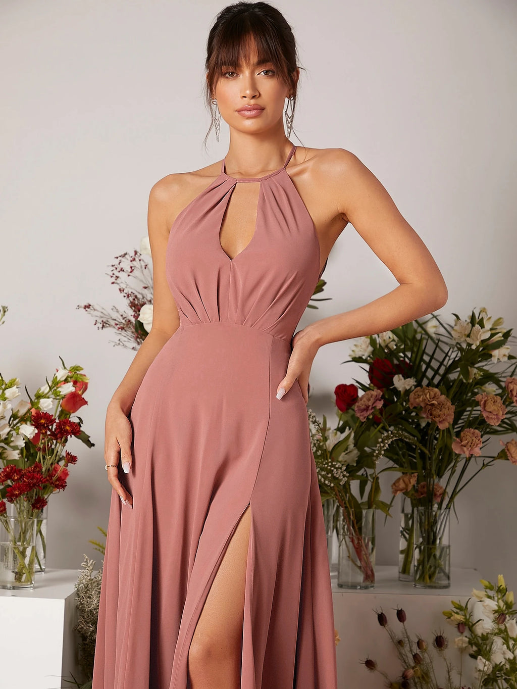 Belle Keyhole Neckline Split Thigh Chiffon Bridesmaid Dress Elegant Wedding Bridal Dress - image 8