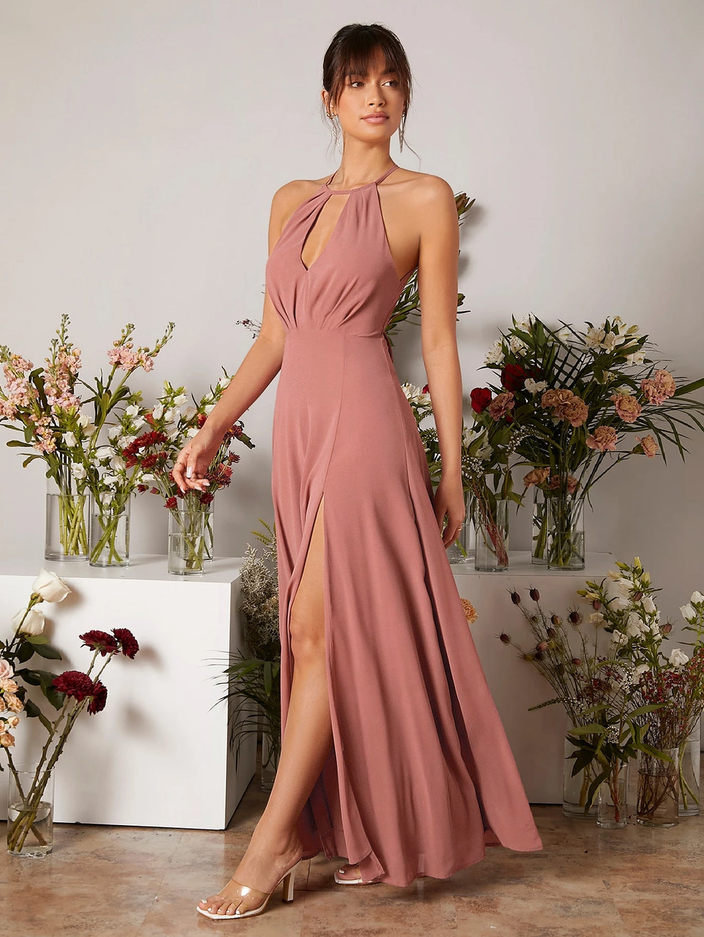 Belle Keyhole Neckline Split Thigh Chiffon Bridesmaid Dress Elegant Wedding Bridal Dress - image 9