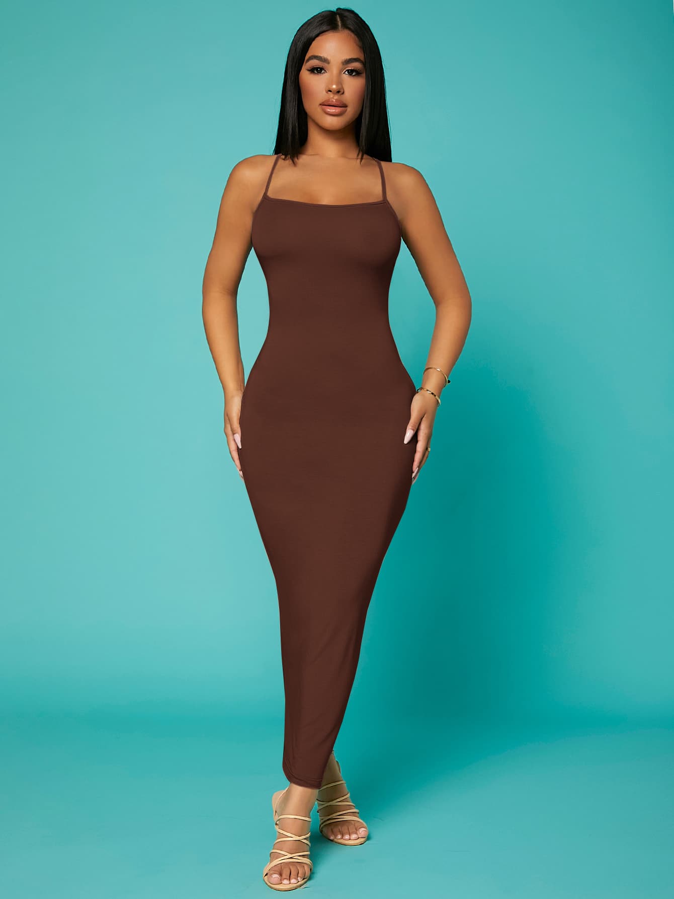 SXY Solid Criss-Cross Backless Bodycon Dress Concert Long Summer