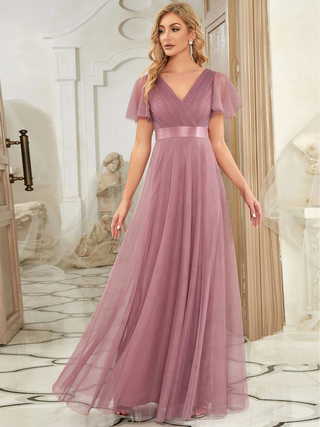 EVERPRETTY Romantic V-Neck A-Line Chiffon Pink Bridesmaid Dress, Suitable For Wedding Guests, Formal - image 17