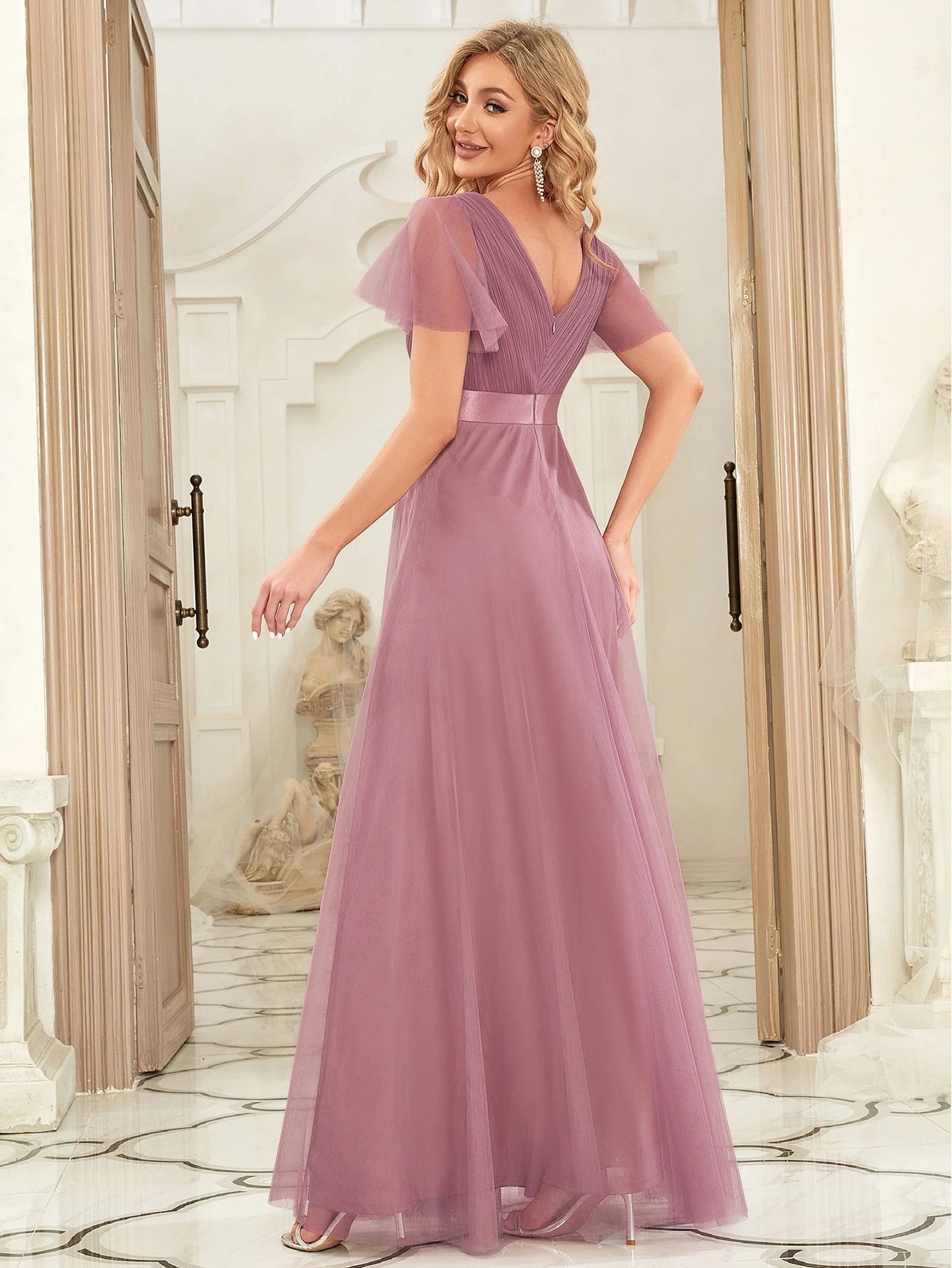 EVERPRETTY Romantic V-Neck A-Line Chiffon Pink Bridesmaid Dress, Suitable For Wedding Guests, Formal - image 12