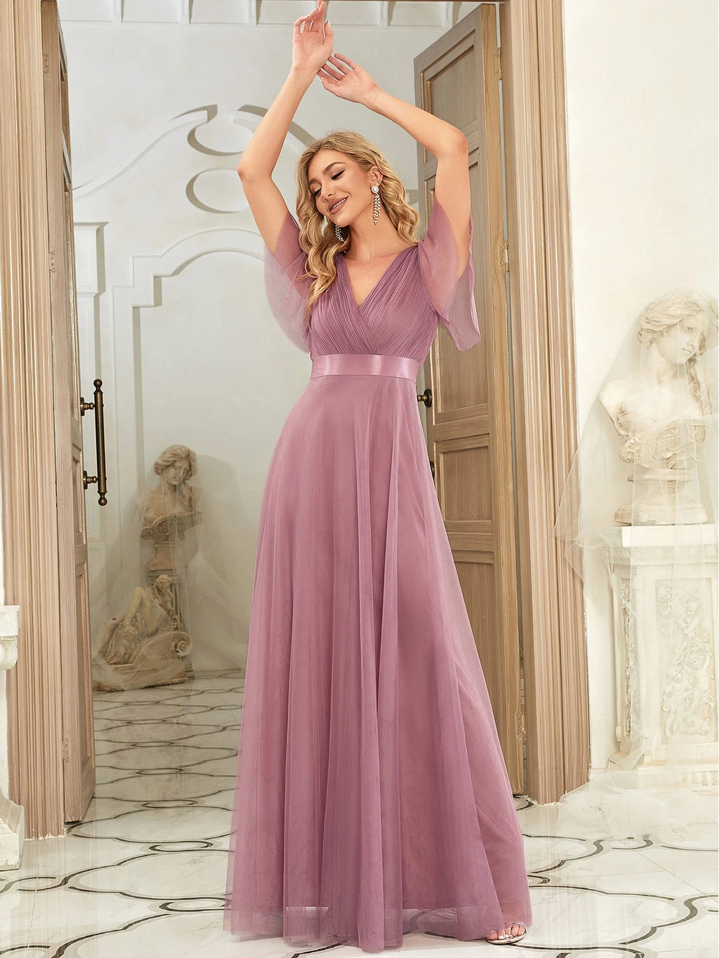EVERPRETTY Romantic V-Neck A-Line Chiffon Pink Bridesmaid Dress, Suitable For Wedding Guests, Formal - image 14