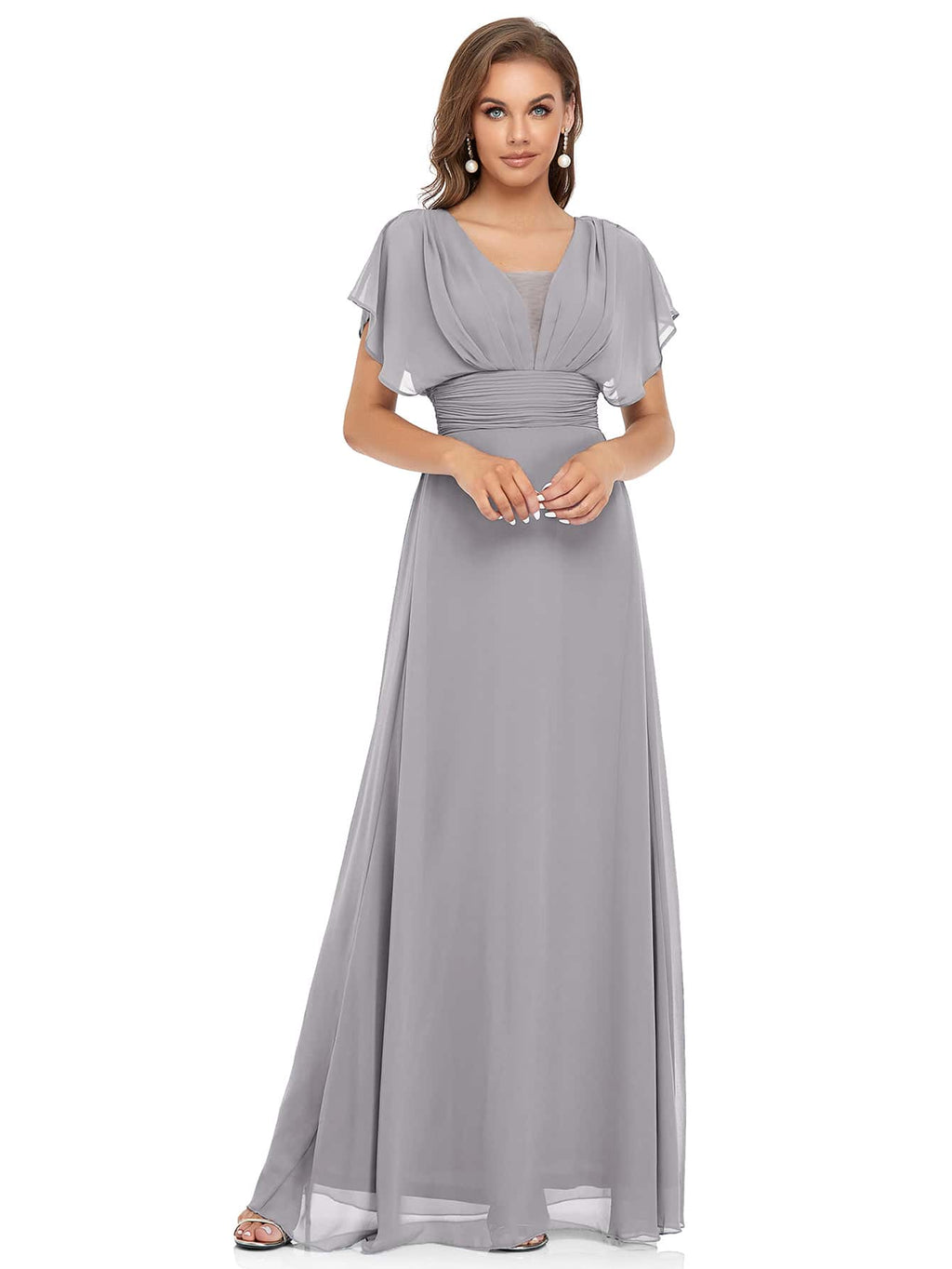 EVERPRETTY Elegant Batwing Sleeve Mesh Patchwork Ball Gown, Light Blue Bridesmaid Dress - image 7