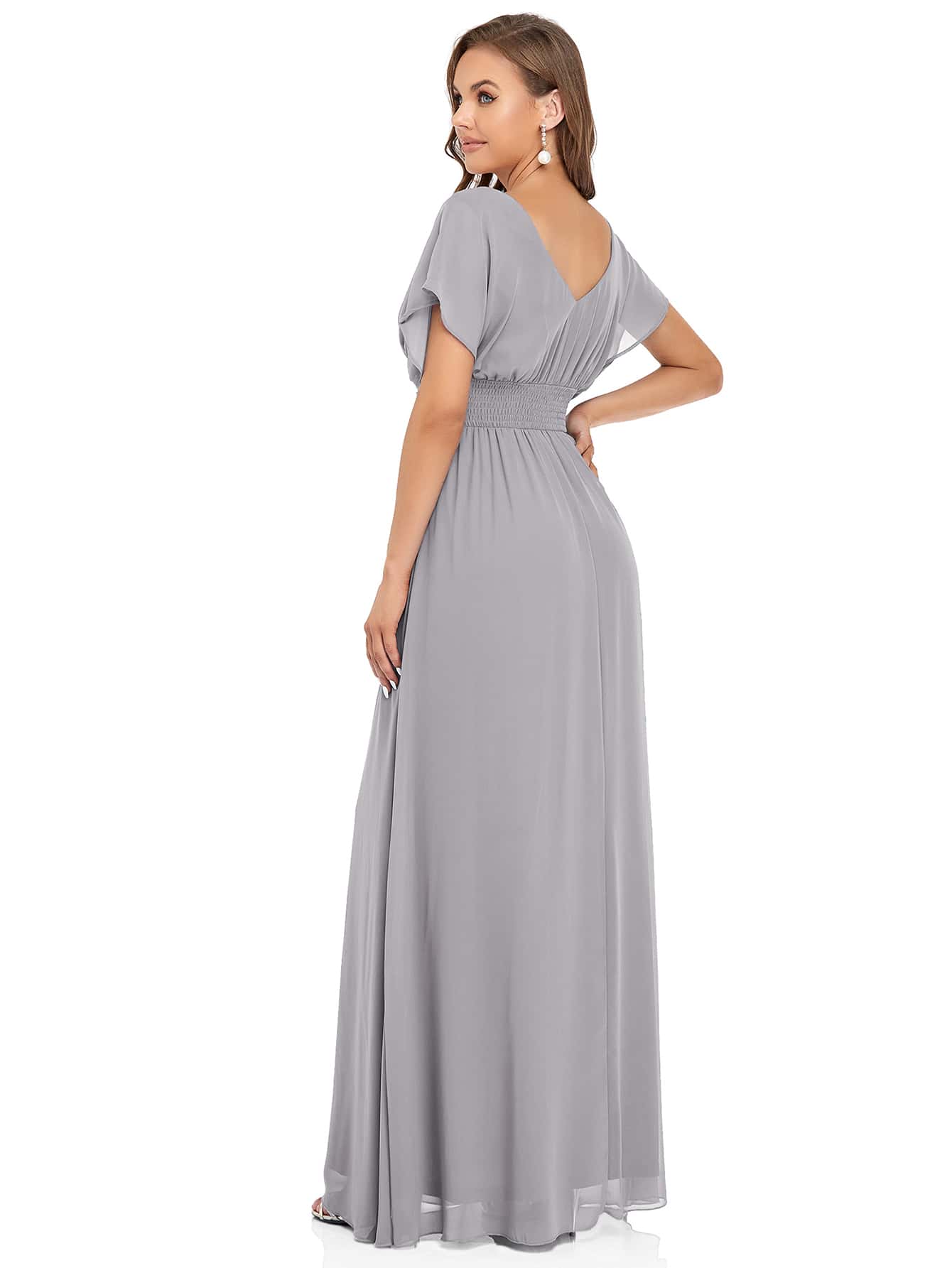 EVERPRETTY Elegant Batwing Sleeve Mesh Patchwork Ball Gown, Light Blue Bridesmaid Dress - image 5