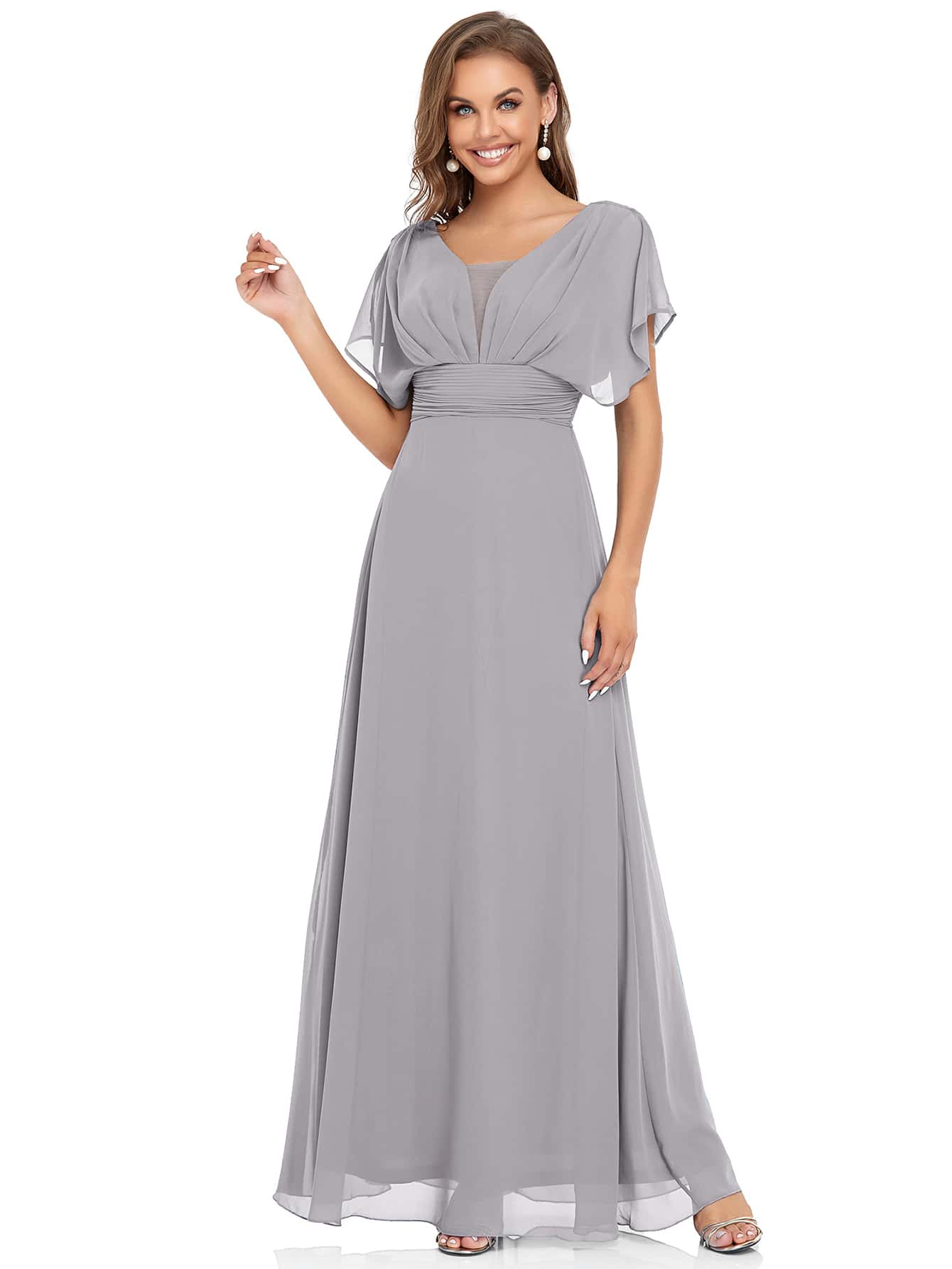 EVERPRETTY Elegant Batwing Sleeve Mesh Patchwork Ball Gown, Light Blue Bridesmaid Dress - image 8