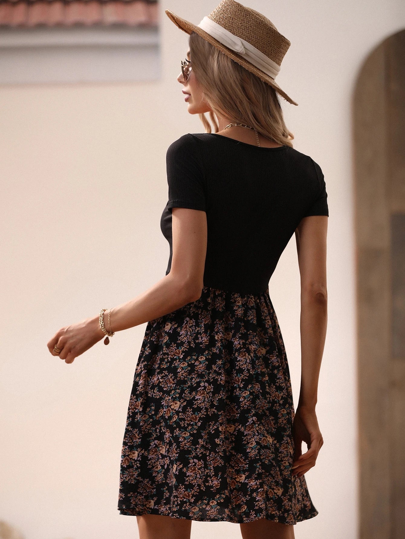 Breezaya Floral Print Scoop Neck Dress Vacation Beach Outfits Women