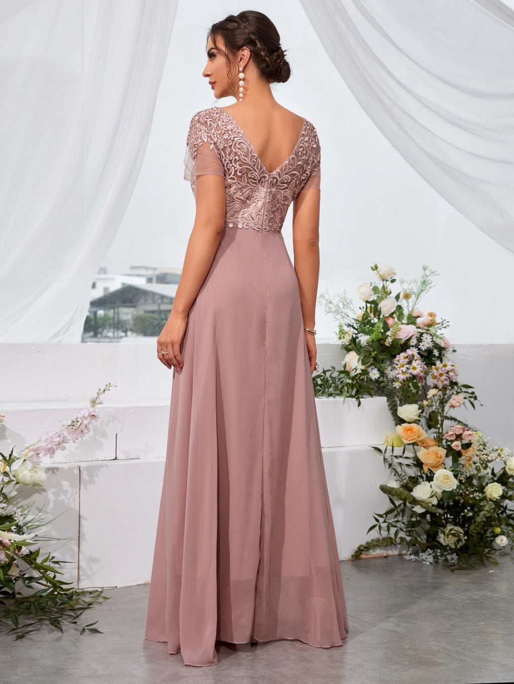 UNITHORSE Floral Embroidered Chiffon Bridesmaid Dress, Birthday Dress, Graduation Dress, Formal Dress Wedding - image 4