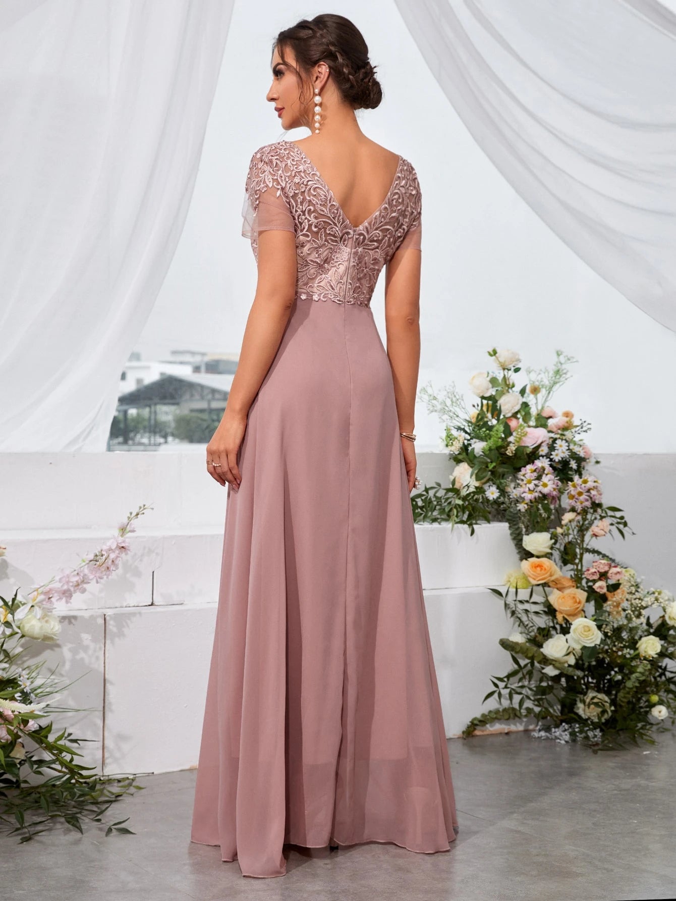 UNITHORSE Floral Embroidered Chiffon Bridesmaid Dress, Birthday Dress, Graduation Dress, Formal Dress Wedding - image 4