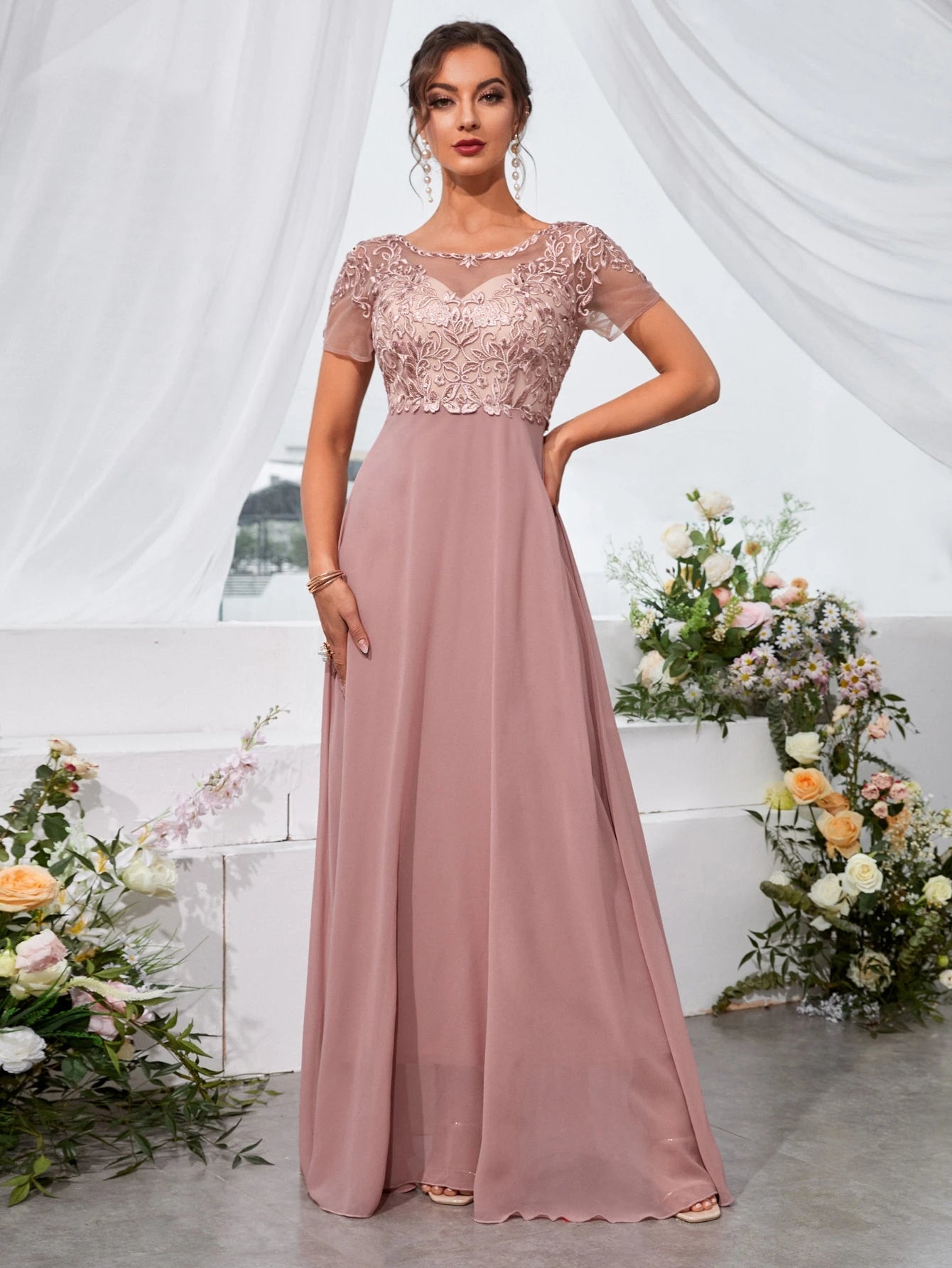 UNITHORSE Floral Embroidered Chiffon Bridesmaid Dress, Birthday Dress, Graduation Dress, Formal Dress Wedding - image 5