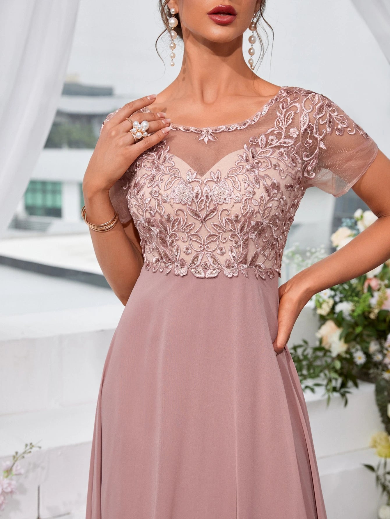 UNITHORSE Floral Embroidered Chiffon Bridesmaid Dress, Birthday Dress, Graduation Dress, Formal Dress Wedding - image 6