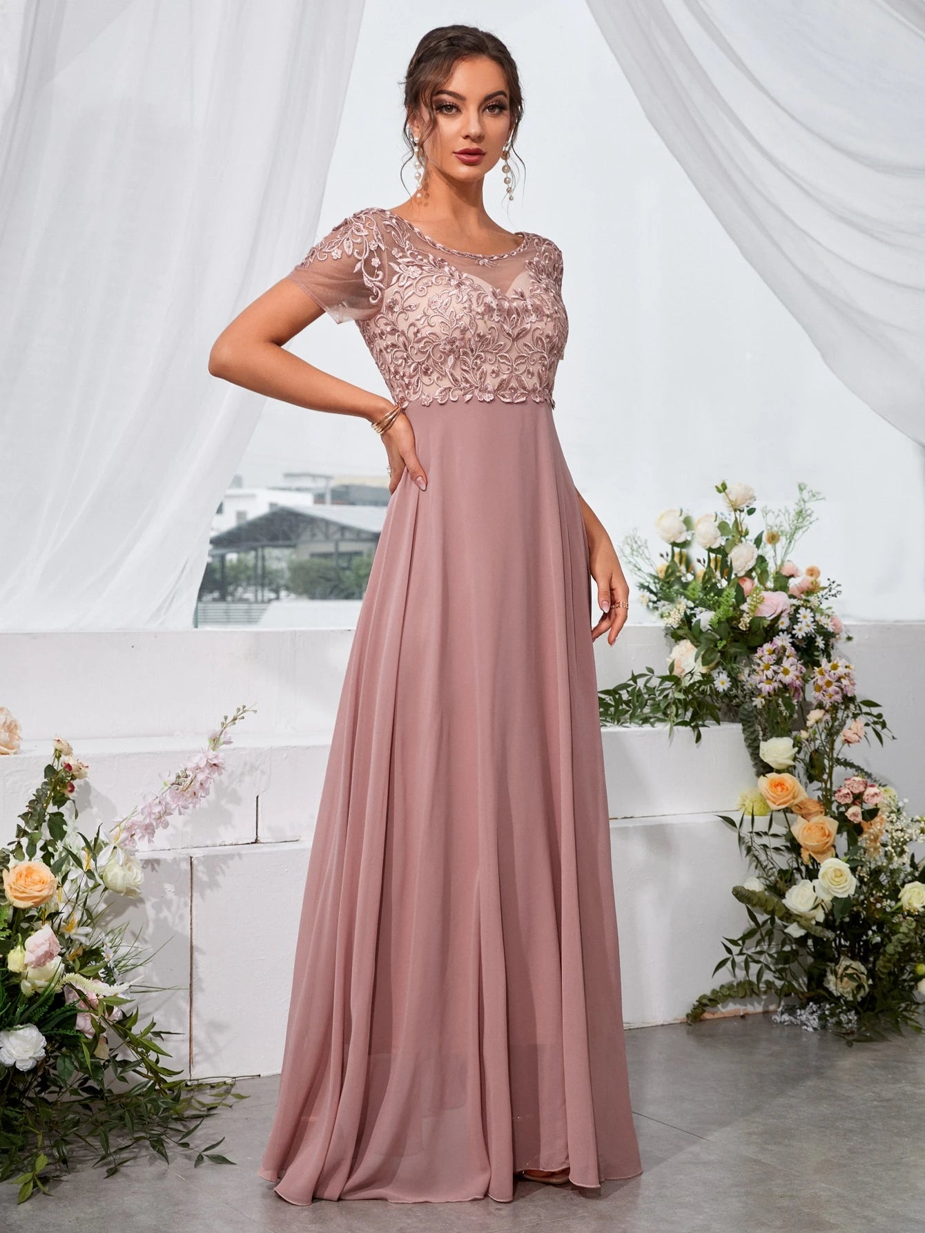 UNITHORSE Floral Embroidered Chiffon Bridesmaid Dress, Birthday Dress, Graduation Dress, Formal Dress Wedding - image 7