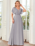 EVERPRETTY Elegant Batwing Sleeve Mesh Patchwork Ball Gown, Light Blue Bridesmaid Dress