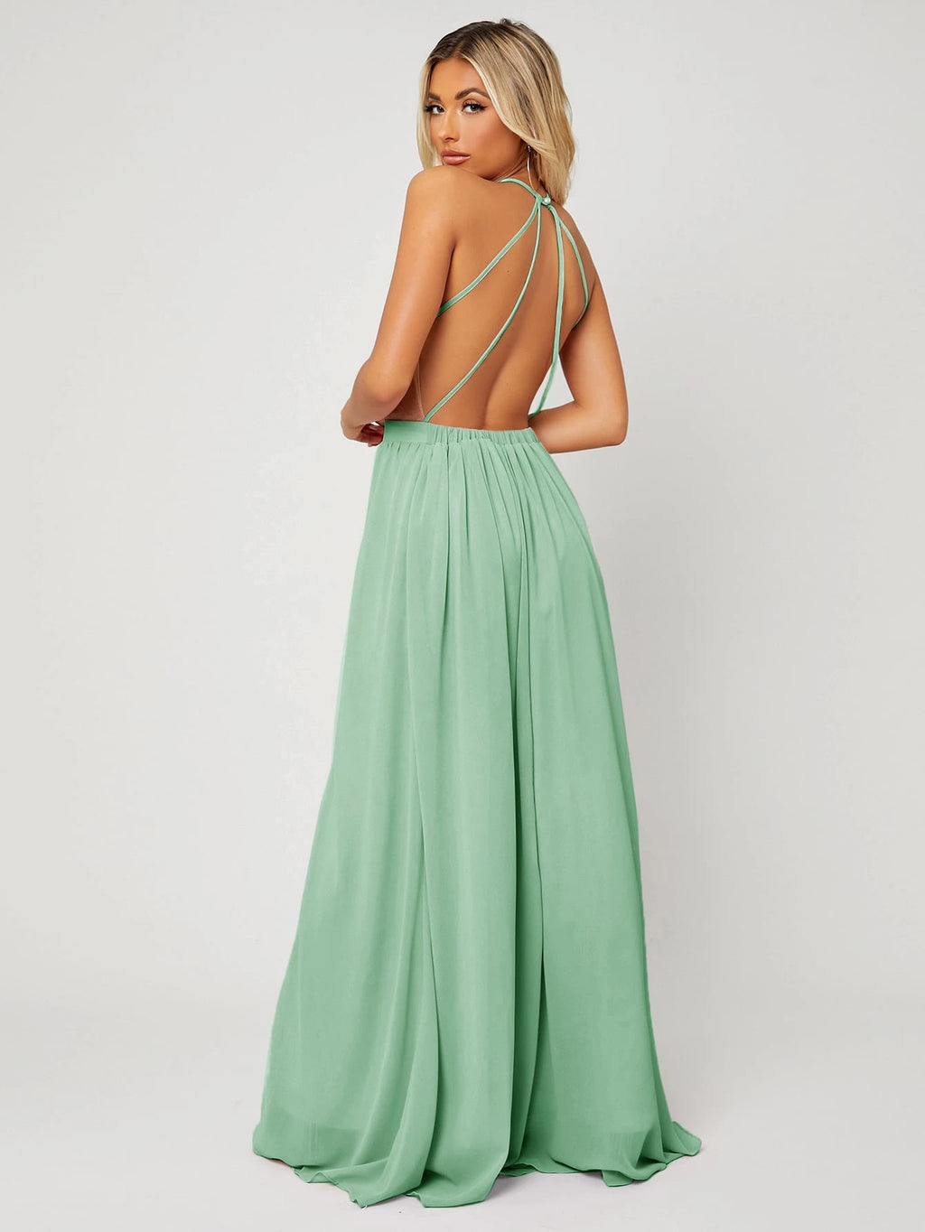 Belle Backless Halter Neck Slit Thigh Prom Dress, Bridesmaid Dress - image 12