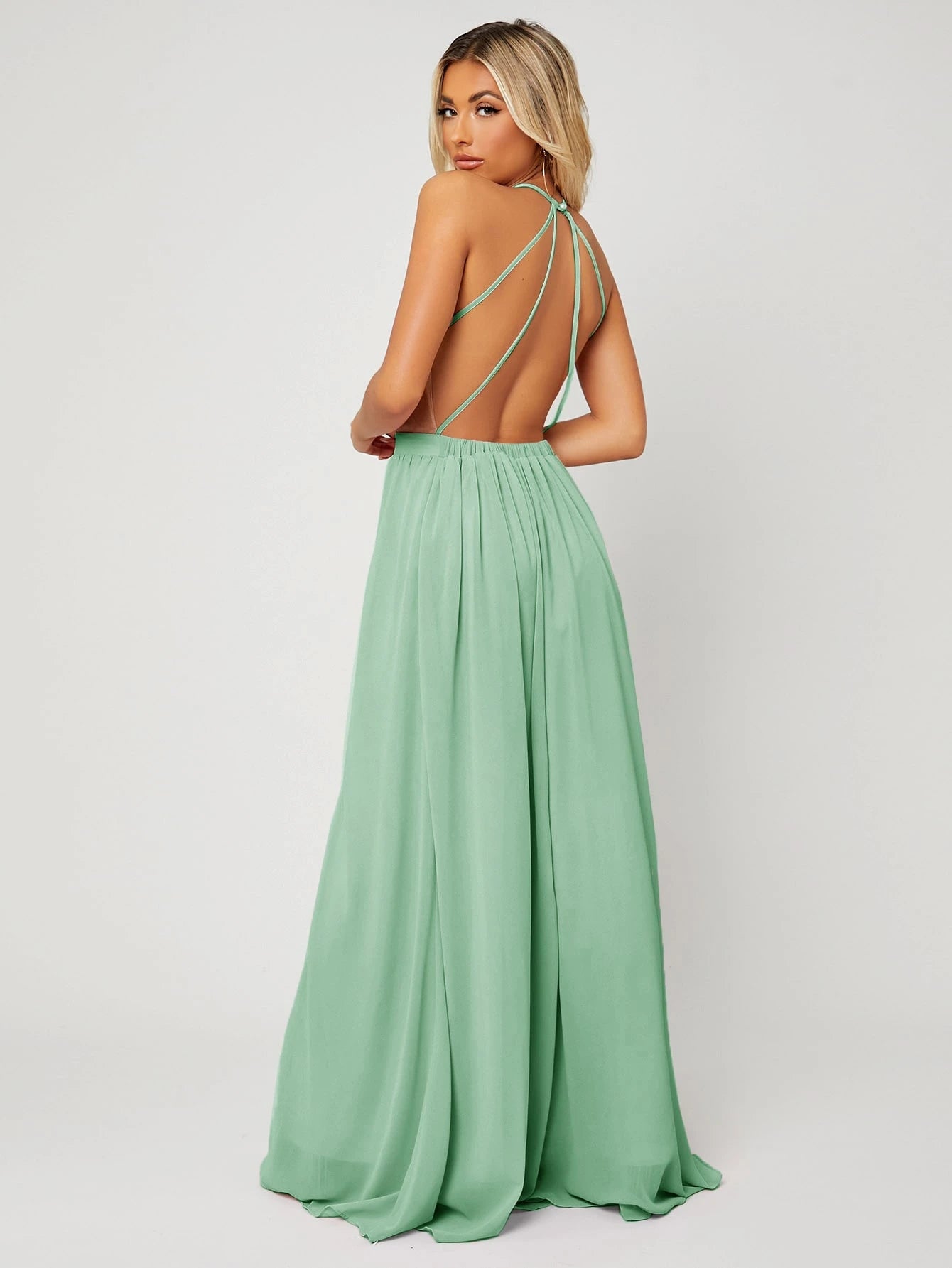 Belle Backless Halter Neck Slit Thigh Prom Dress, Bridesmaid Dress - image 12