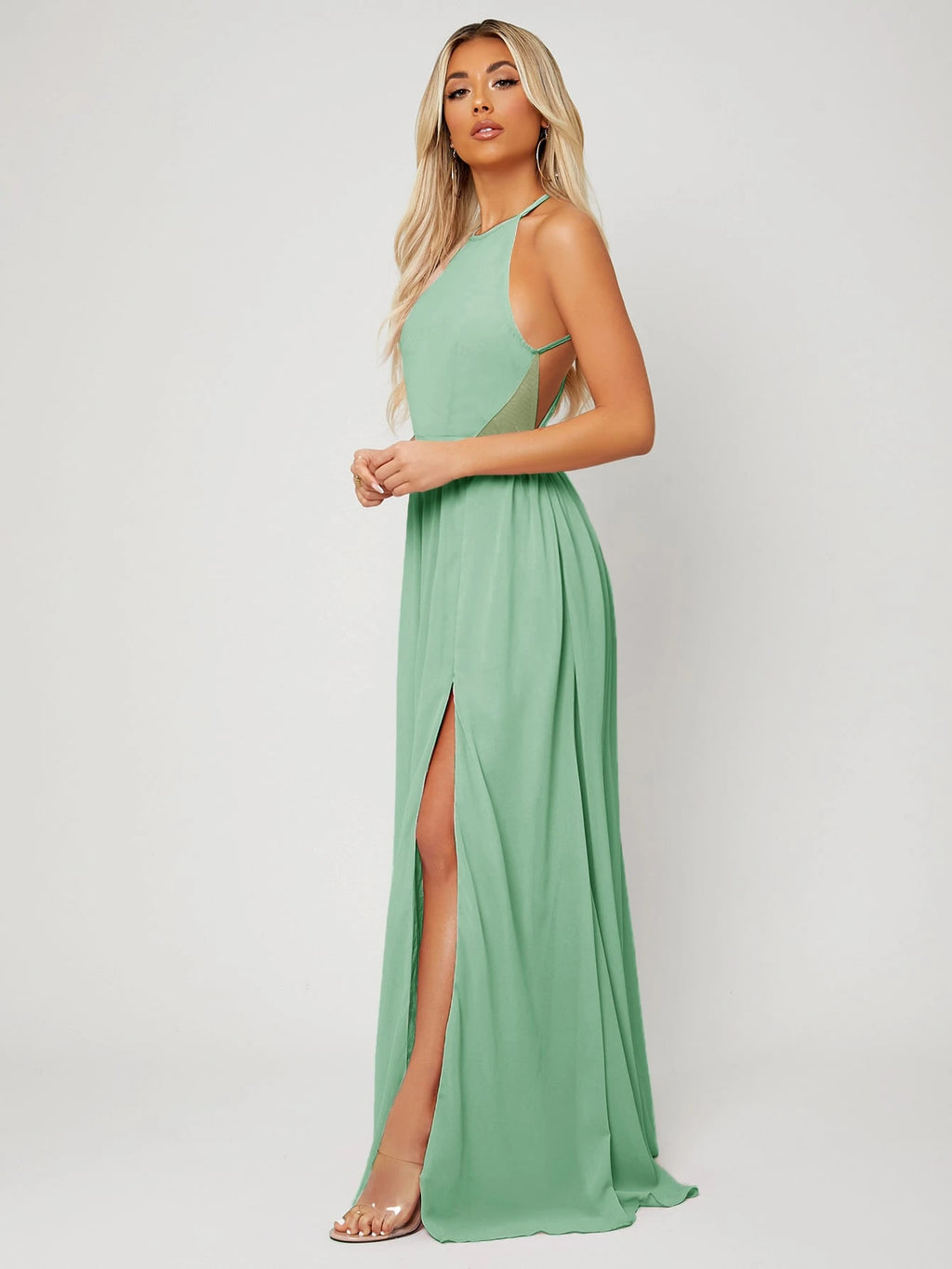 Belle Backless Halter Neck Slit Thigh Prom Dress, Bridesmaid Dress - image 13