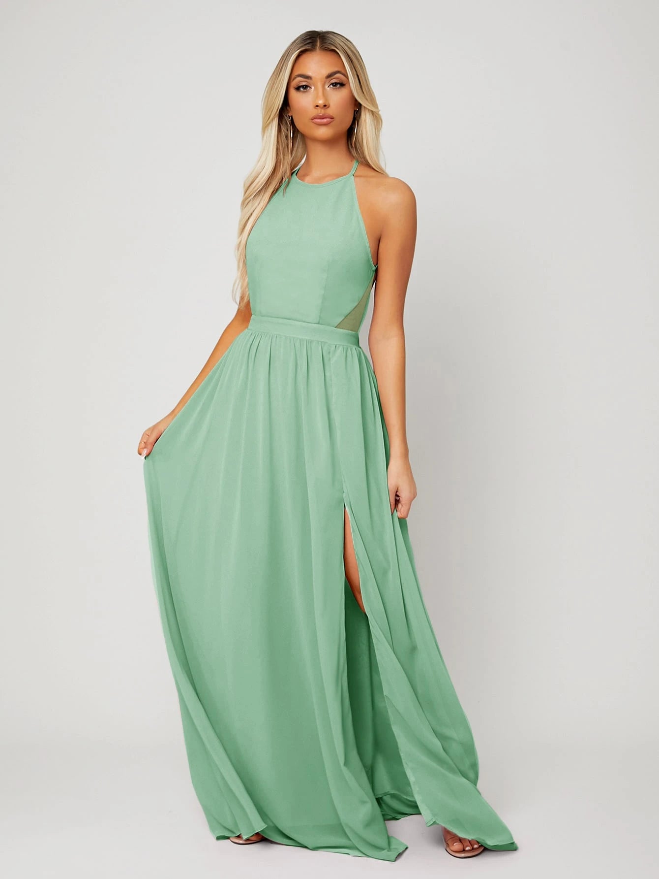 Belle Backless Halter Neck Slit Thigh Prom Dress, Bridesmaid Dress - image 16