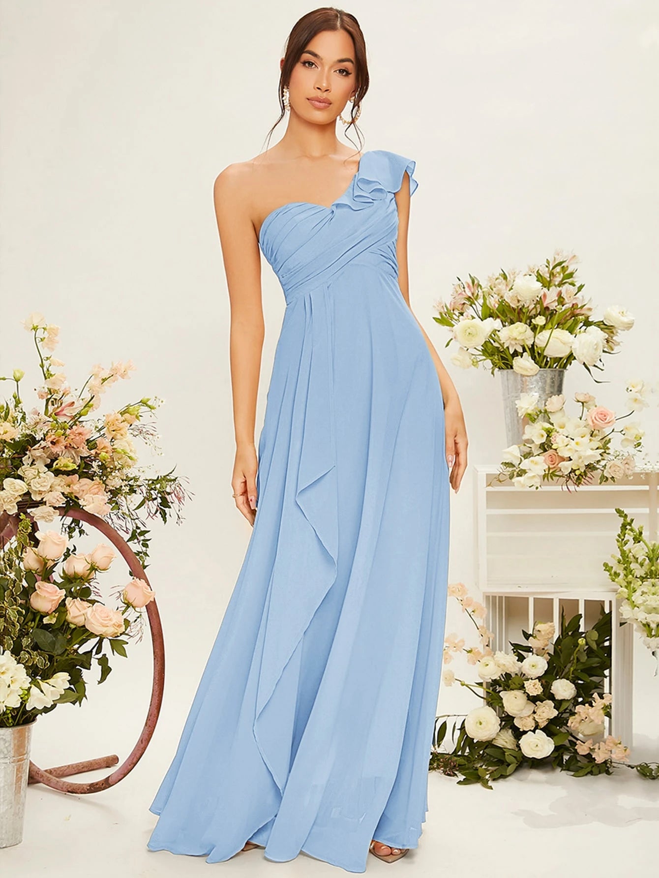 Belle One Shoulder Ruffle Trim Bridesmaid Dress Elegant Dress - image 7