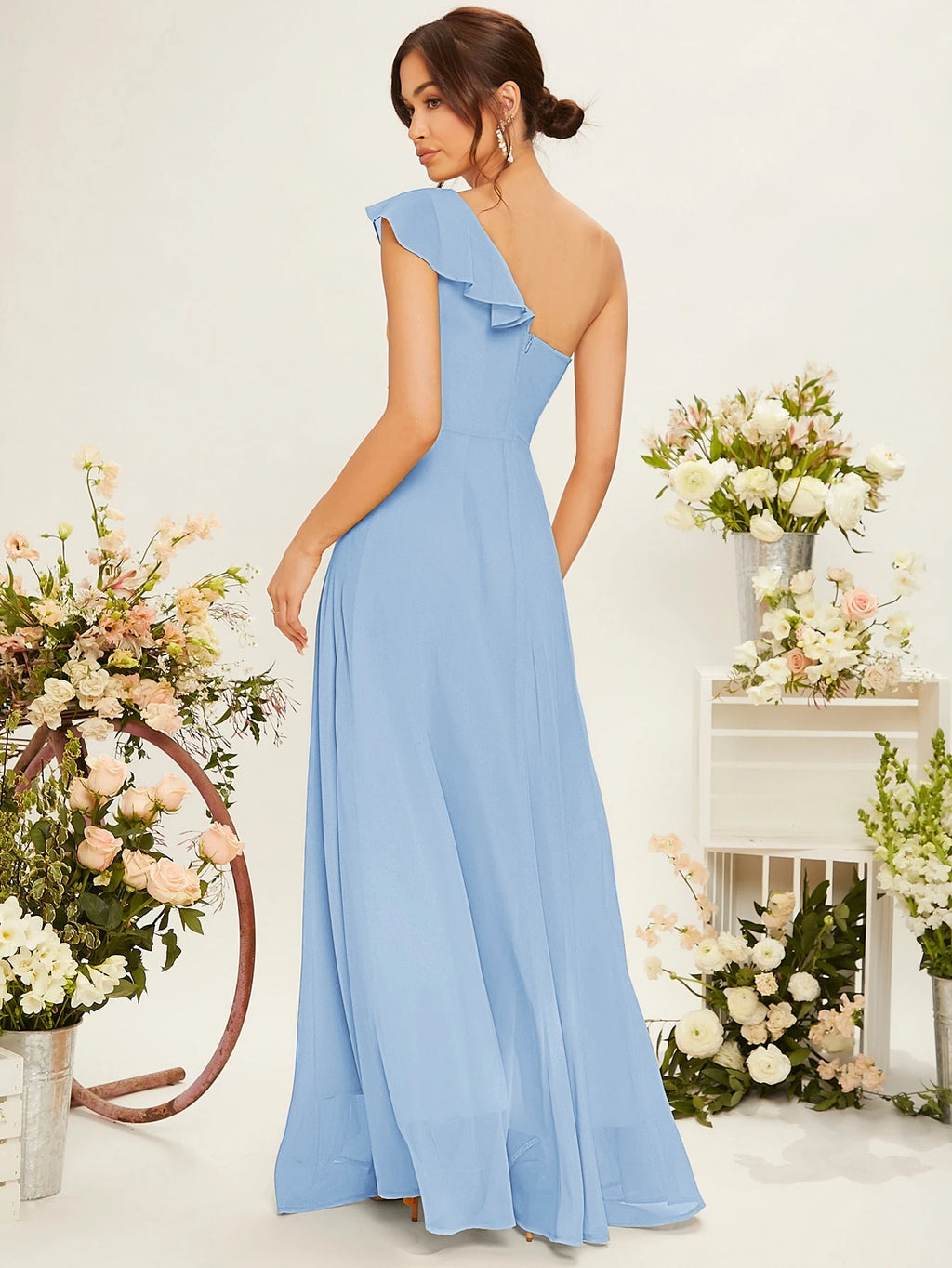 Belle One Shoulder Ruffle Trim Bridesmaid Dress Elegant Dress - image 8