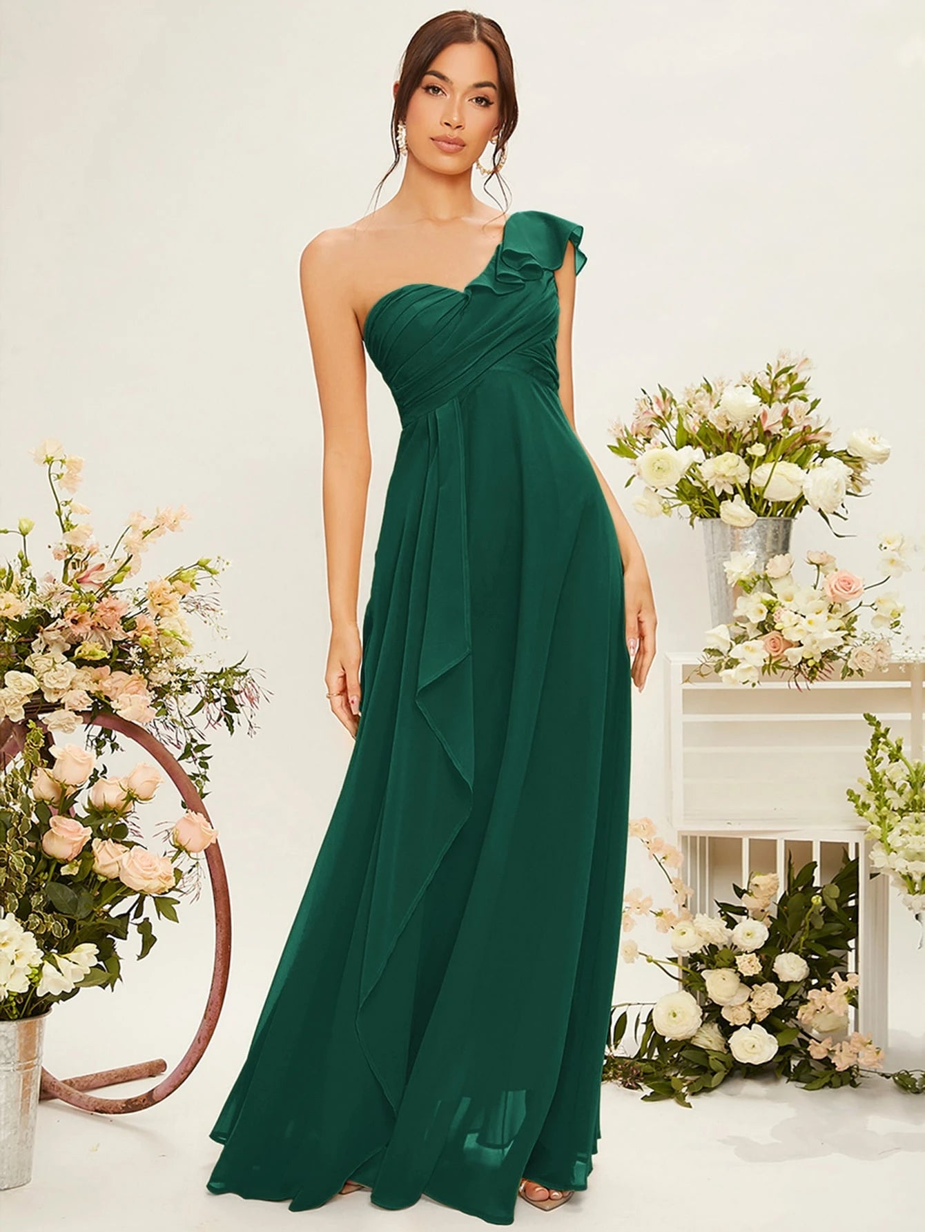 Belle One Shoulder Ruffle Trim Bridesmaid Dress Elegant Dress