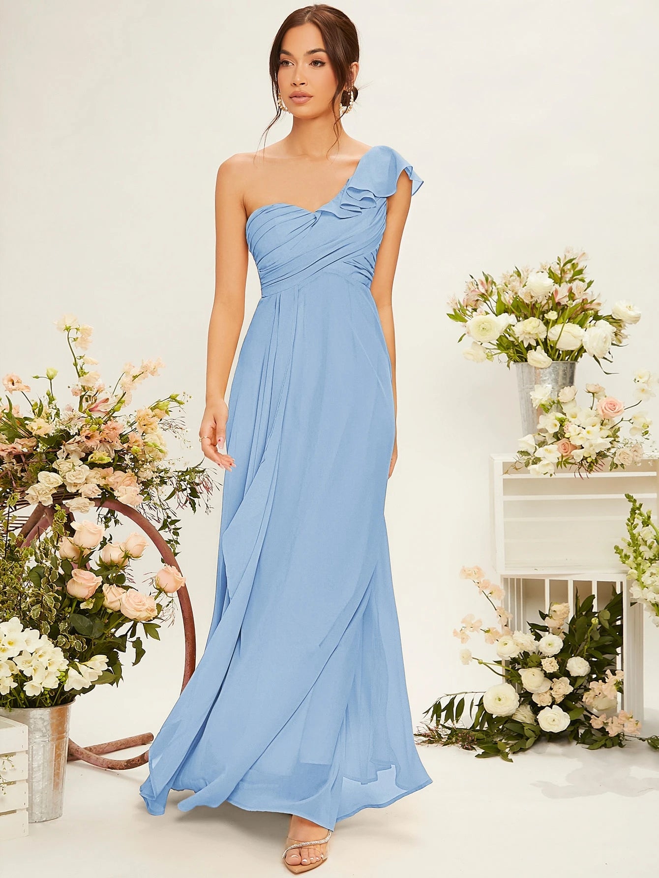 Belle One Shoulder Ruffle Trim Bridesmaid Dress Elegant Dress - image 9