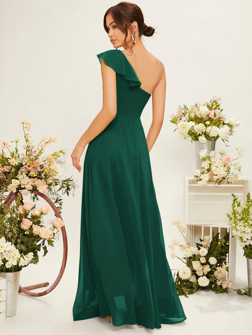 Belle One Shoulder Ruffle Trim Bridesmaid Dress Elegant Dress - image 2