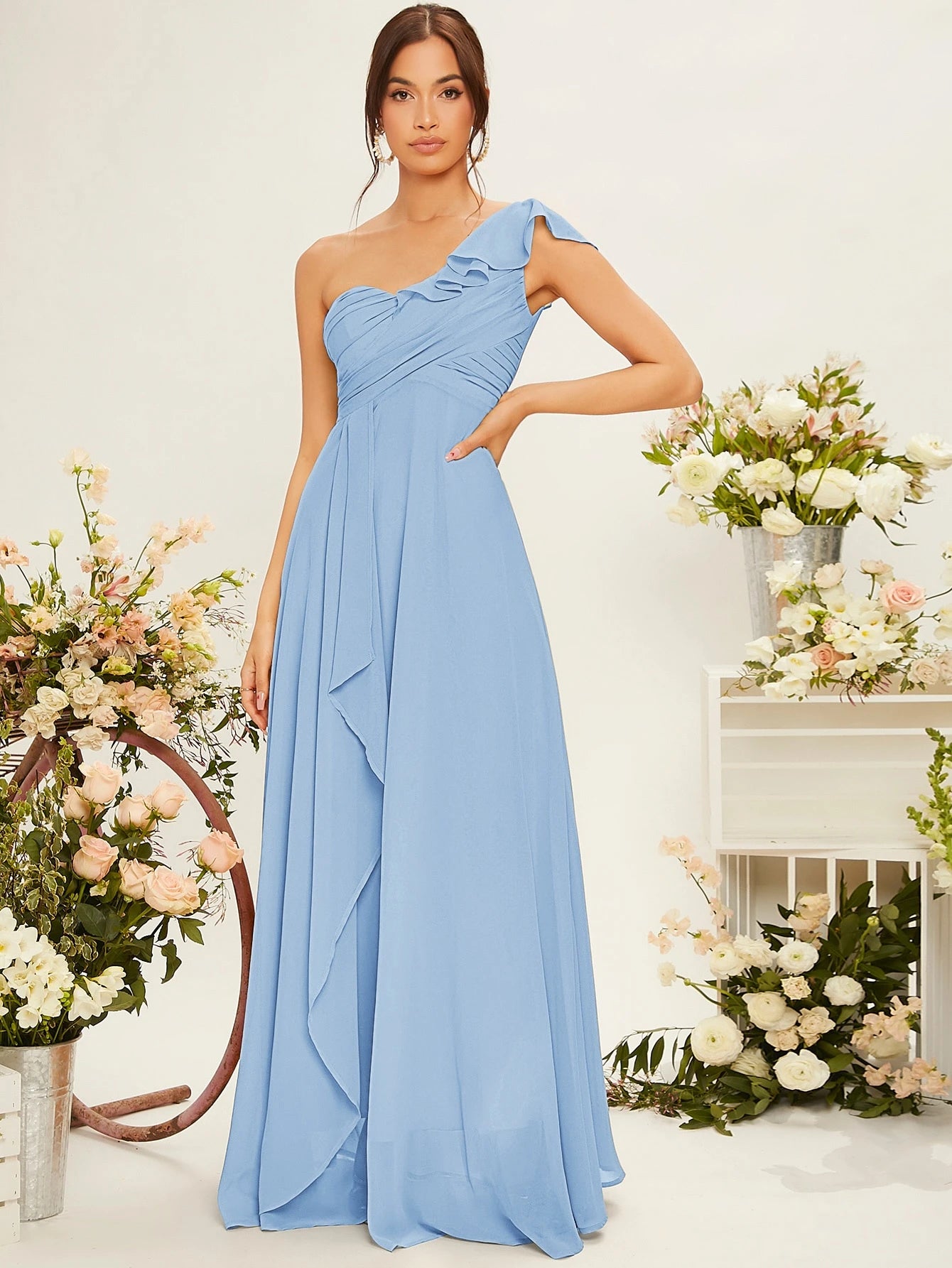 Belle One Shoulder Ruffle Trim Bridesmaid Dress Elegant Dress - image 10