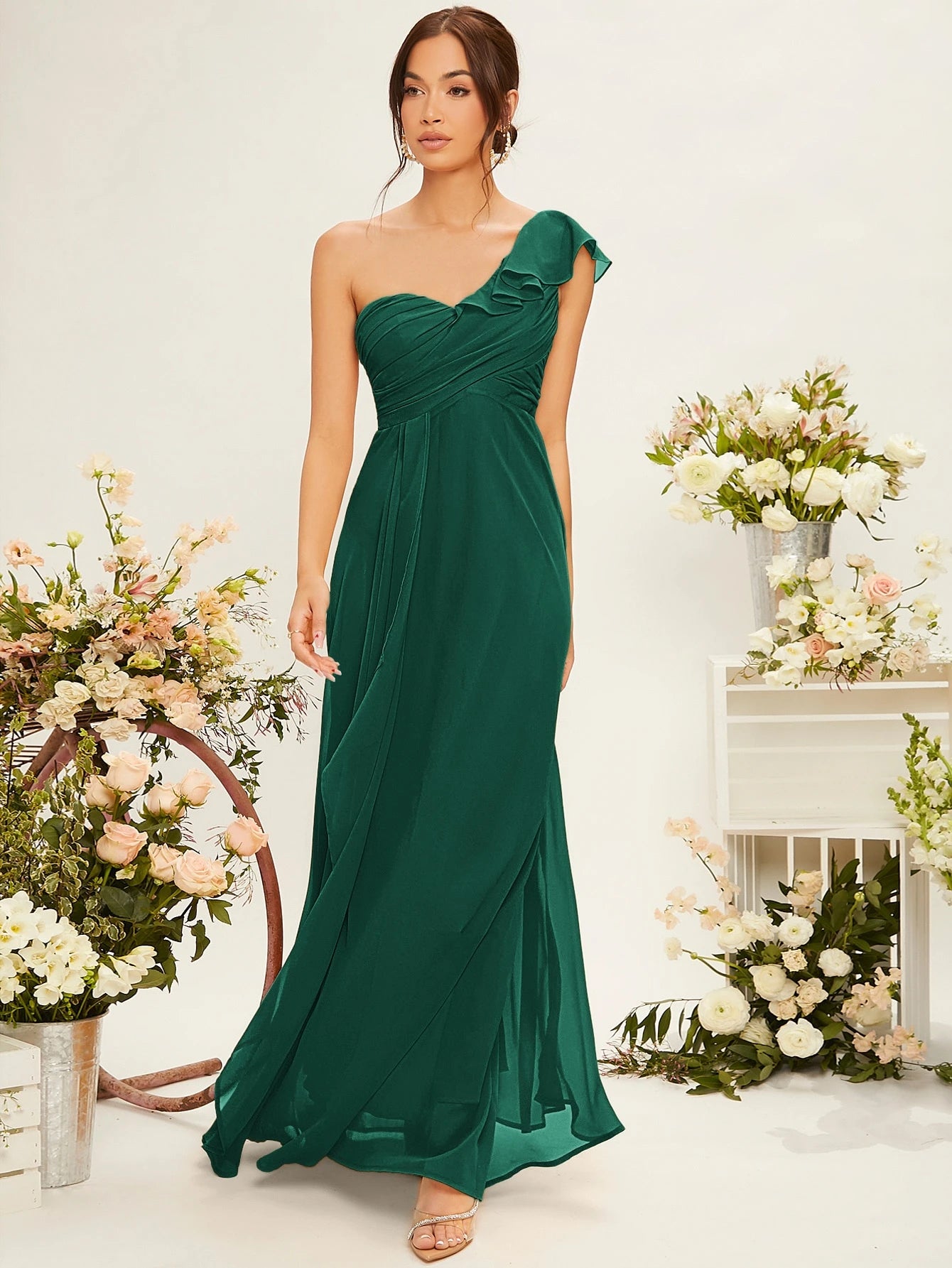 Belle One Shoulder Ruffle Trim Bridesmaid Dress Elegant Dress - image 3