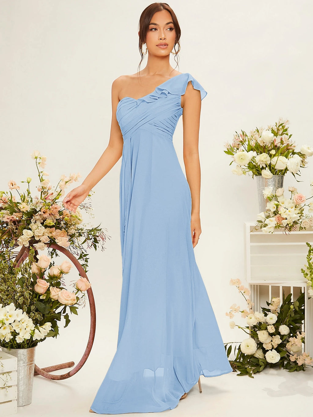 Belle One Shoulder Ruffle Trim Bridesmaid Dress Elegant Dress - image 11