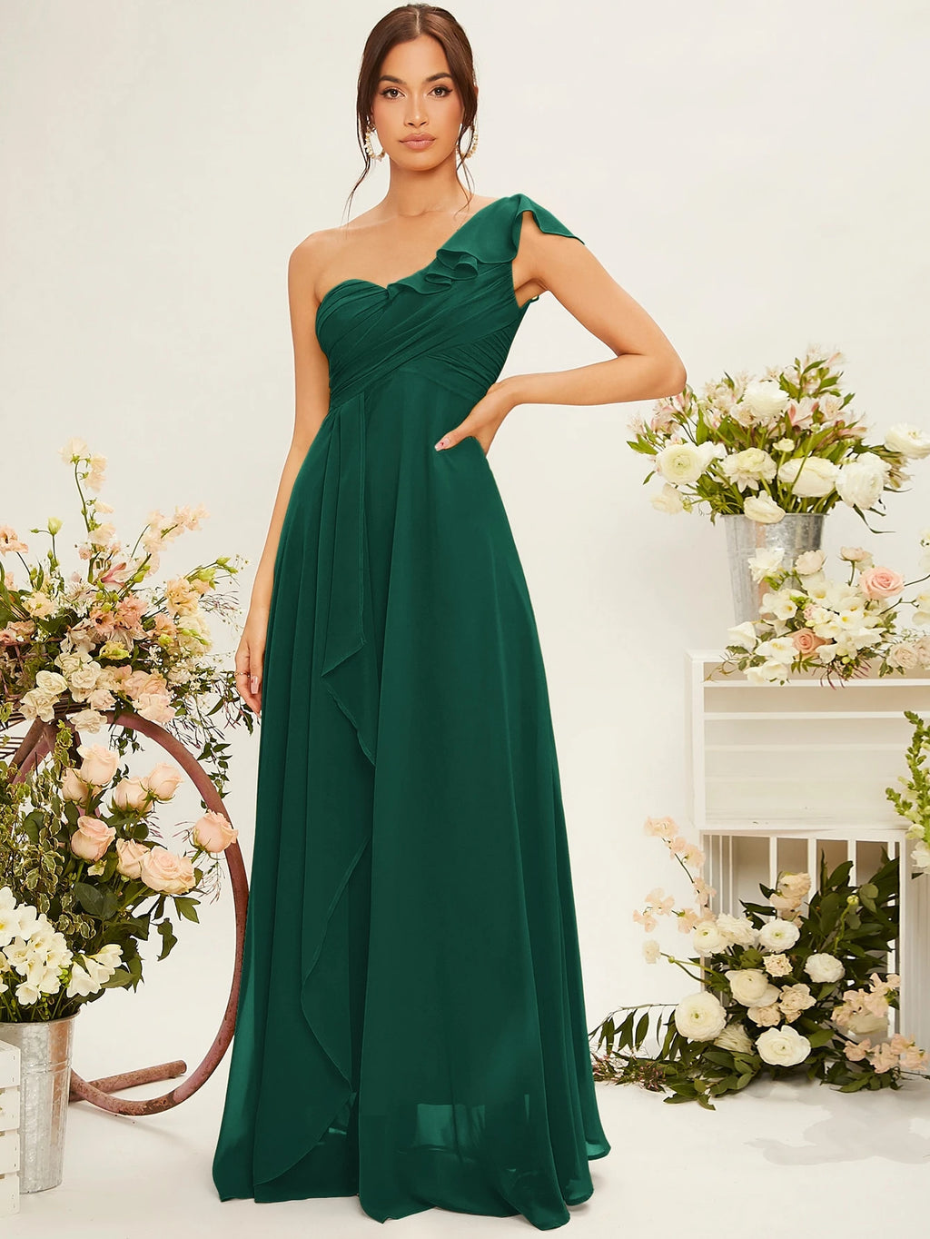 Belle One Shoulder Ruffle Trim Bridesmaid Dress Elegant Dress - image 4