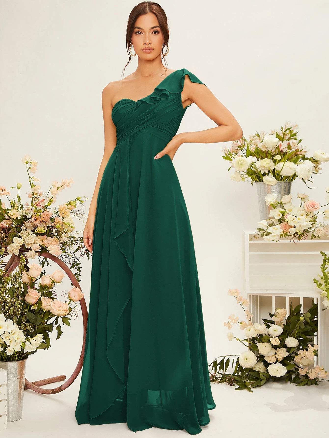 Belle One Shoulder Ruffle Trim Bridesmaid Dress Elegant Dress - image 4