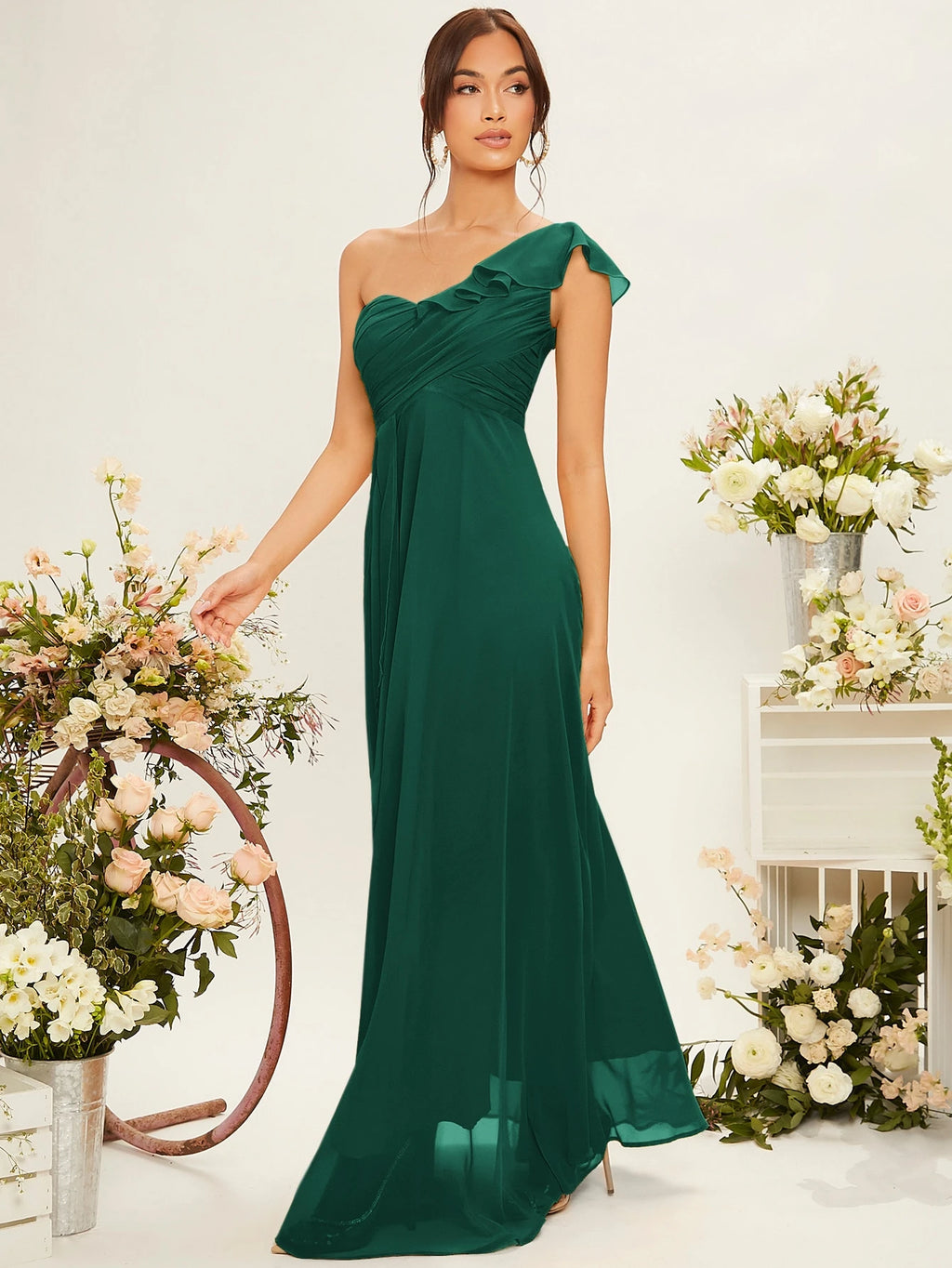 Belle One Shoulder Ruffle Trim Bridesmaid Dress Elegant Dress - image 5