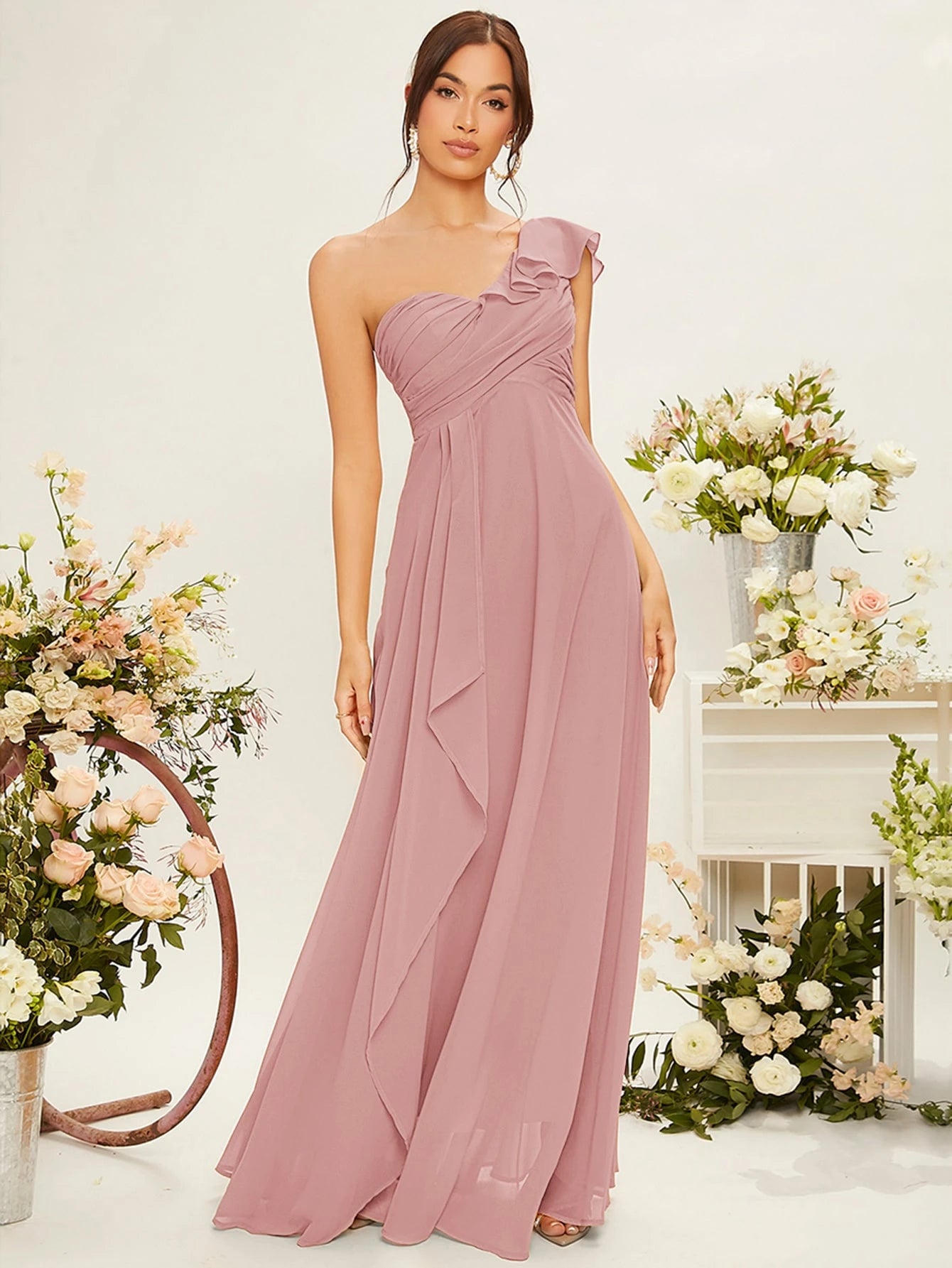 Belle One Shoulder Ruffle Trim Bridesmaid Dress Elegant Dress - image 13