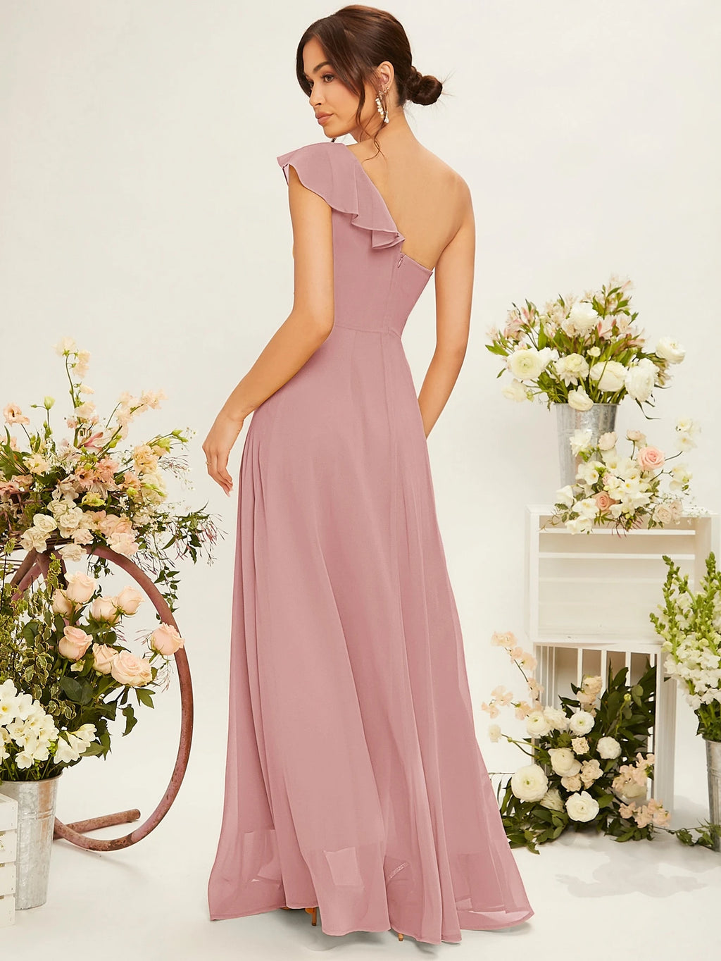 Belle One Shoulder Ruffle Trim Bridesmaid Dress Elegant Dress - image 14