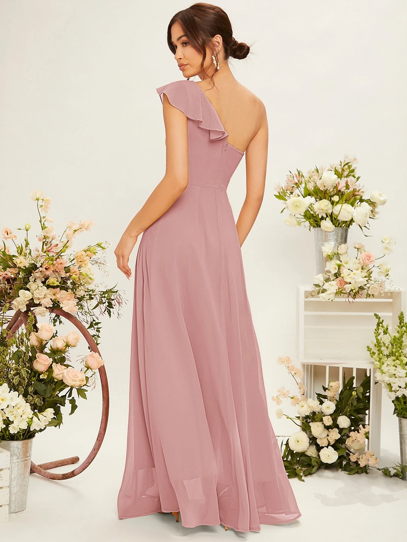 Belle One Shoulder Ruffle Trim Bridesmaid Dress Elegant Dress - image 14