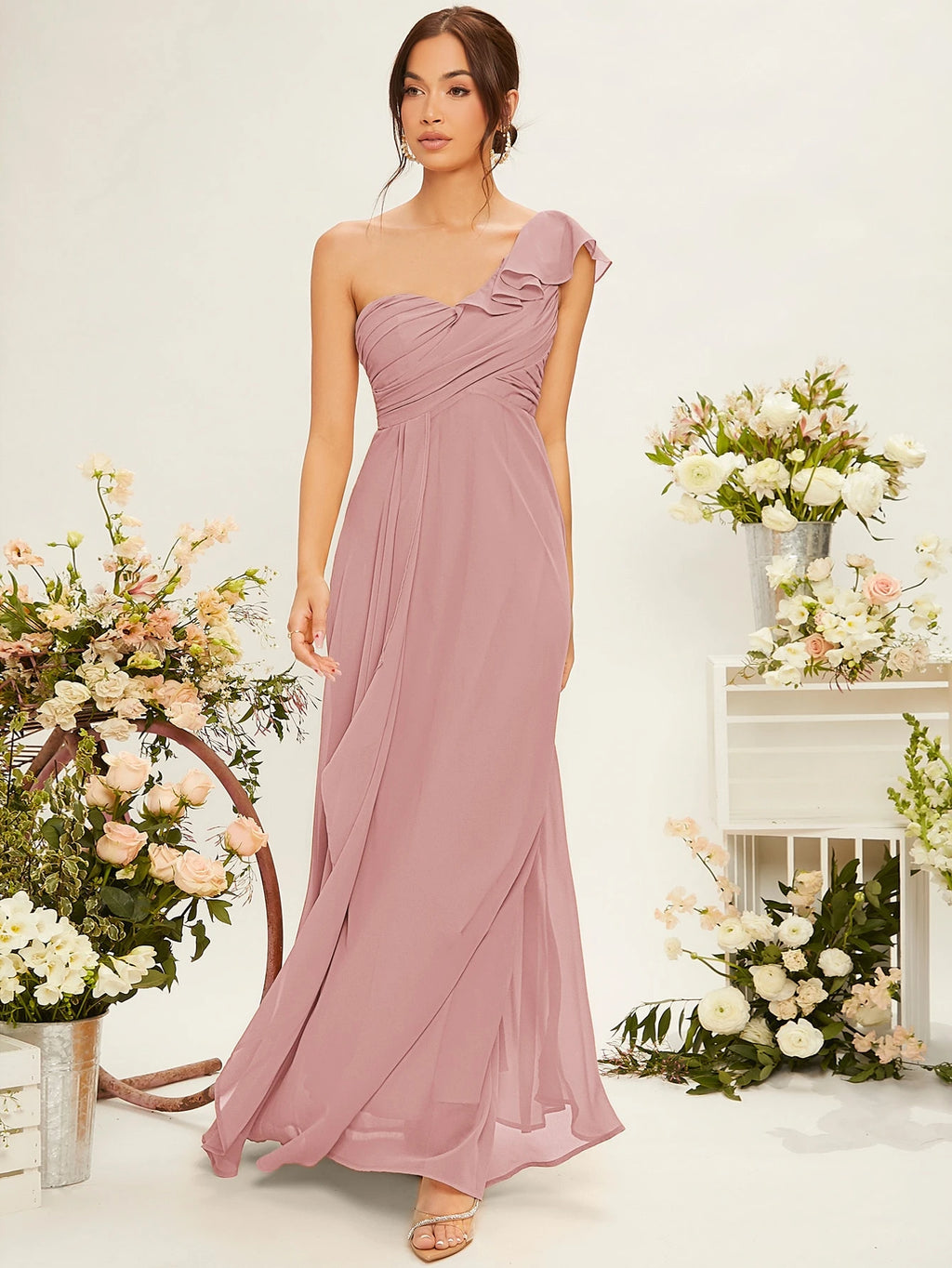 Belle One Shoulder Ruffle Trim Bridesmaid Dress Elegant Dress - image 15