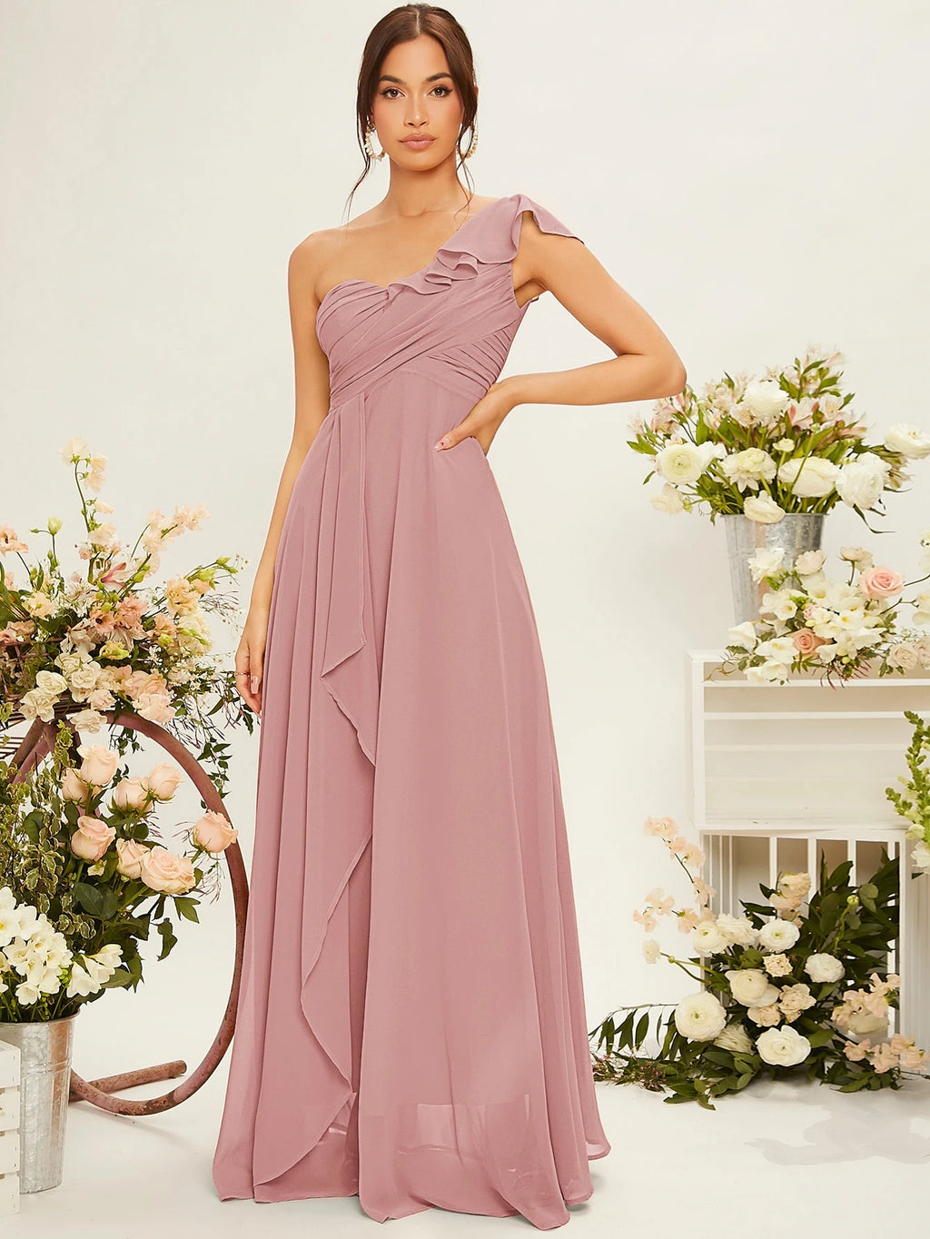 Belle One Shoulder Ruffle Trim Bridesmaid Dress Elegant Dress - image 16