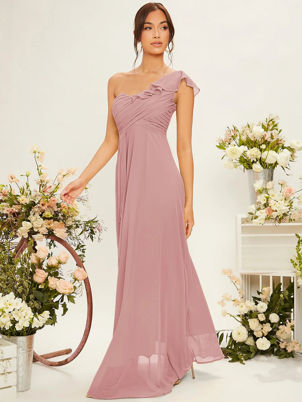 Belle One Shoulder Ruffle Trim Bridesmaid Dress Elegant Dress - image 17