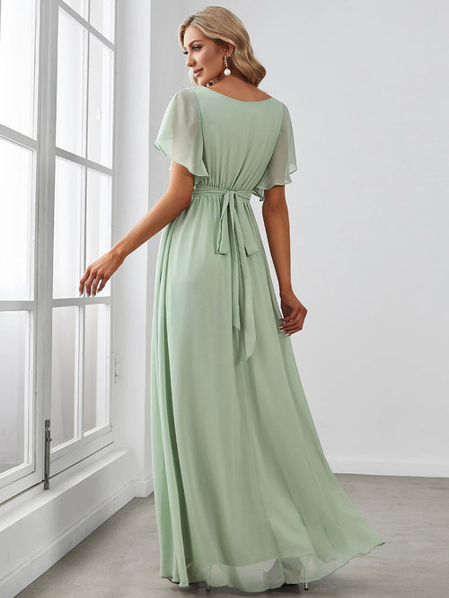 EVERPRETTY Butterfly Sleeve Pleated Chiffon Light Pink Bridesmaid Dress, Elegant Wedding Guest Dress, Spring - image 2
