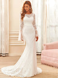 EVERPRETTY Classic Ruffle Sleeve Lace Mermaid Wedding Dress With Train, Suitable For Courthouse Wedding,