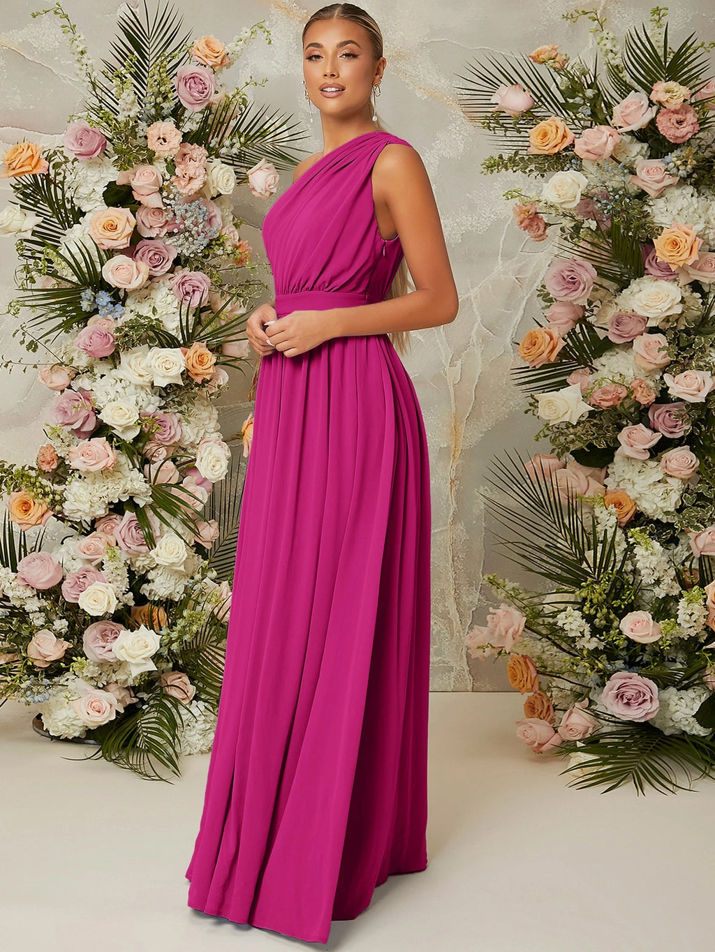 Belle Women's Solid Color One Shoulder Sleeveless Bridesmaid Dress White Elegant Wedding Bridal Dress - image 3