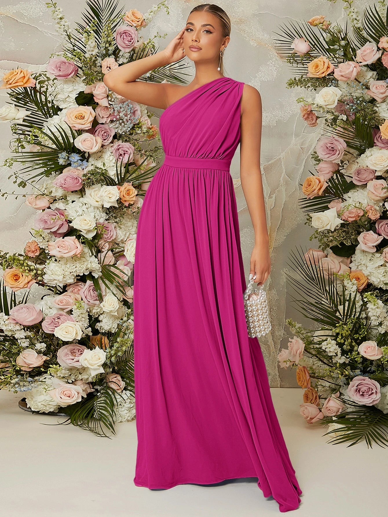 Belle Women's Solid Color One Shoulder Sleeveless Bridesmaid Dress White Elegant Wedding Bridal Dress - image 5