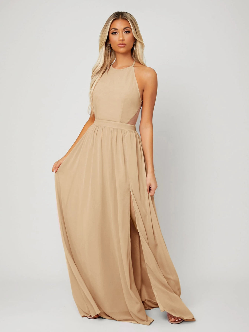 Belle Backless Halter Neck Slit Thigh Prom Dress, Bridesmaid Dress - image 6